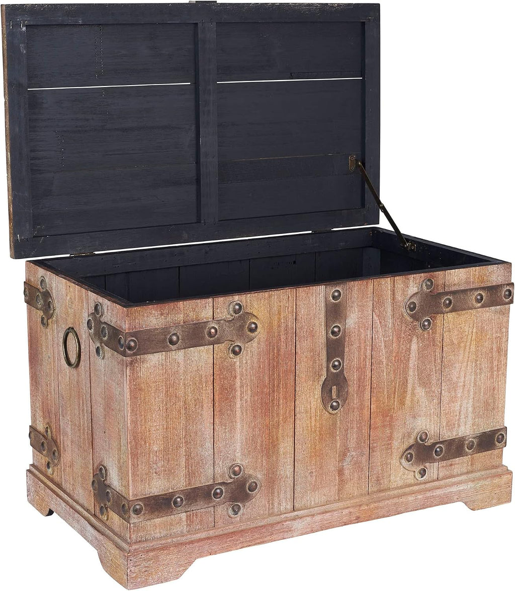 Household Essentials Victorian Style Decorative Trunk in Chinese Fir Wood with Metal Accents, Natural