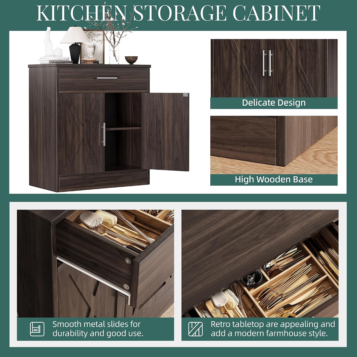 Shintenchi Farmhouse Storage Cabinets with Doors and Shelves,Kitchen Barn Door Storage Cabinet with Drawers,Coffee Bar Cabinet Buffest Sideboard for Dining Living Room,Bathroom,Entryway,Dark Brown