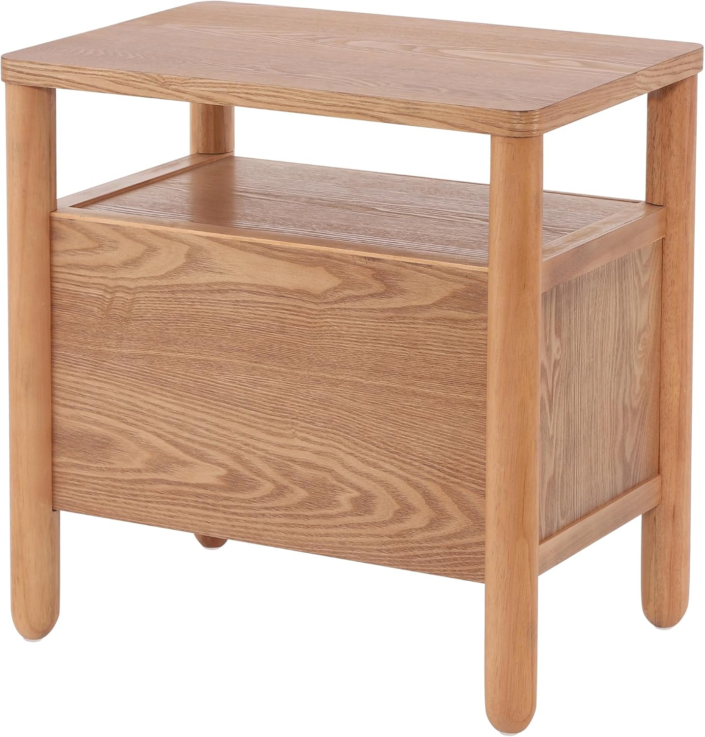 Christopher Knight Home Delwyn Modern Nightstand, Wooden Small Night Stand with Drawers and Open Storage Shelf, Bedside Table/End Table with Rounded Legs, Multipurpose Storage Cabinet, Brown