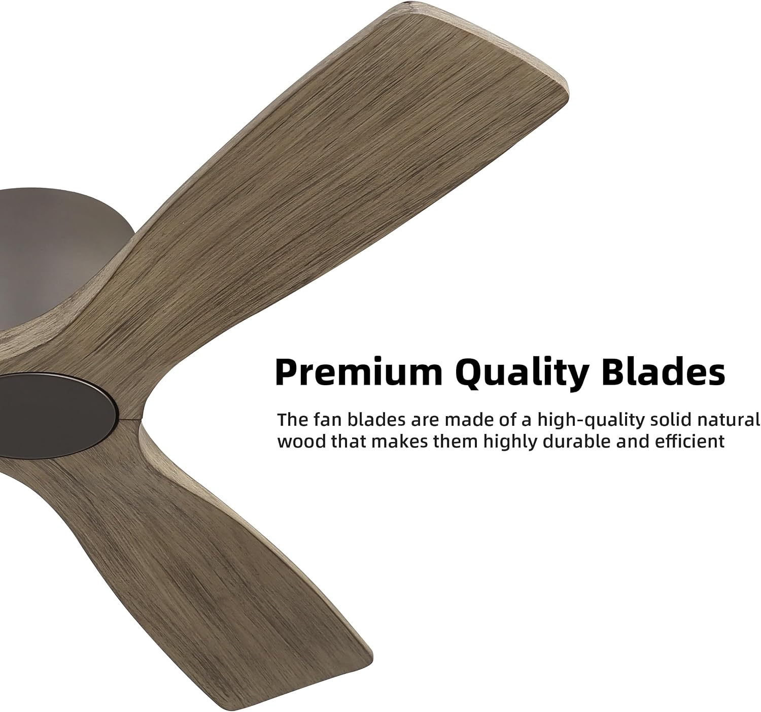 WINGBO 48 Inch Flush Mount DC Ceiling Fan without Lights, 3 Carved Wood Blades, 6-Speed Noiseless Reversible DC Motor, Hugger Ceiling Fan No Lights in Graphite Finish with Gray Blades, ETL Listed