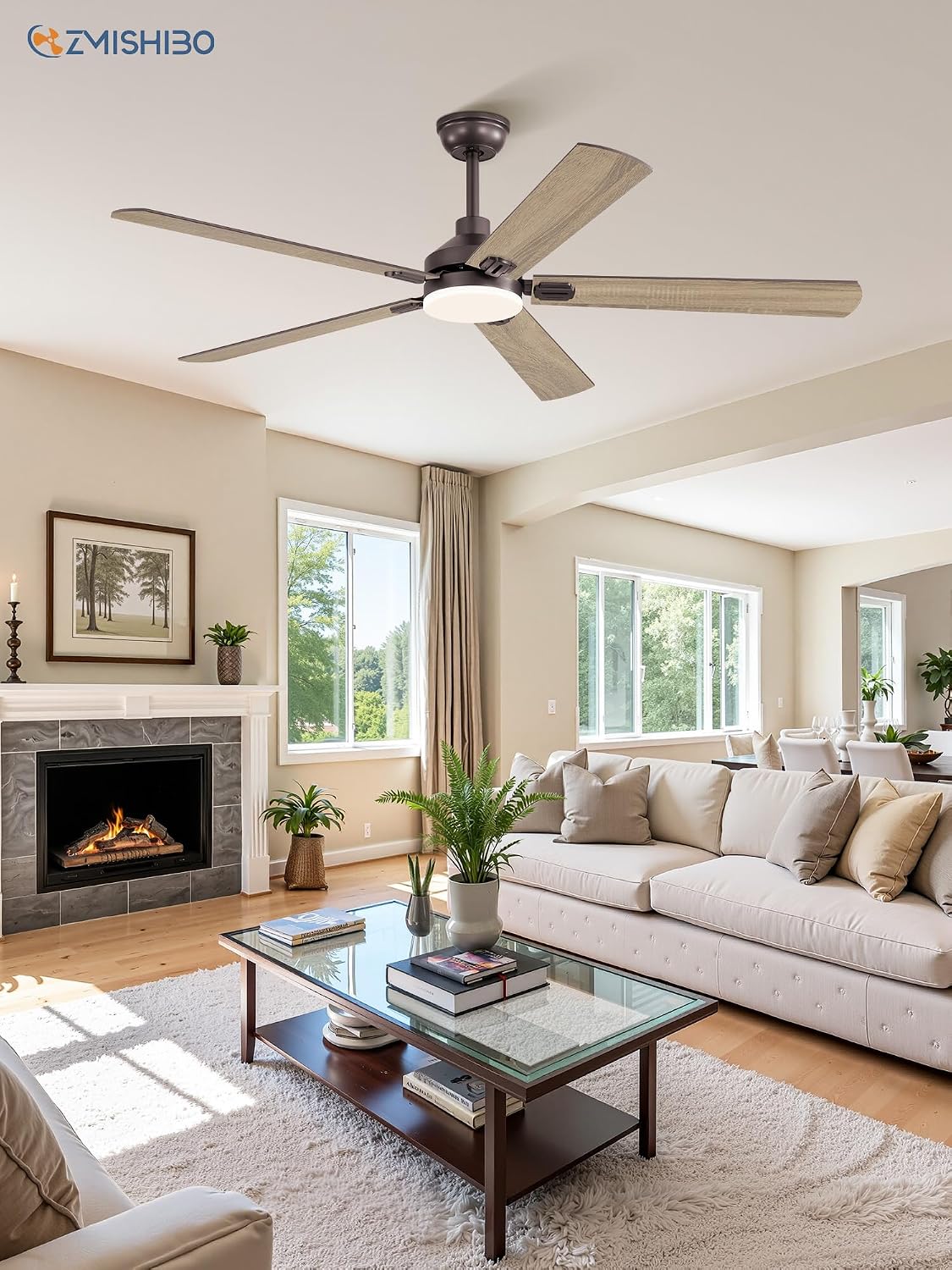 ZMISHIBO 60' Ceiling Fans with Lights, Oil Bronze Farmhouse Ceiling Fan with Remote, Rustic Indoor Ceiling Fan with Dual Finish Blades, Quiet & Strong Motor, Bright LED Light.