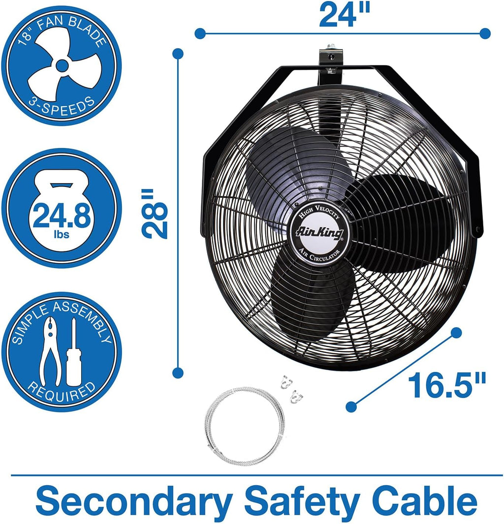 Air King 9518 18-Inch Industrial Grade Wall Mount Fan, 1/6-Horsepower,Black