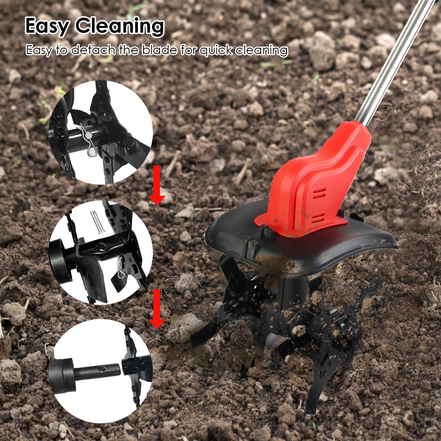 TeqHome 21V Cordless Tiller Cultivator, 300RPM Electric Garden Tiller with 16 Steel Tines, 4AH Battery & Charger, 9-in Tilling Width & 9-in Depth Garden Rototiller for Lawn/Gardening/Soil Cultivation