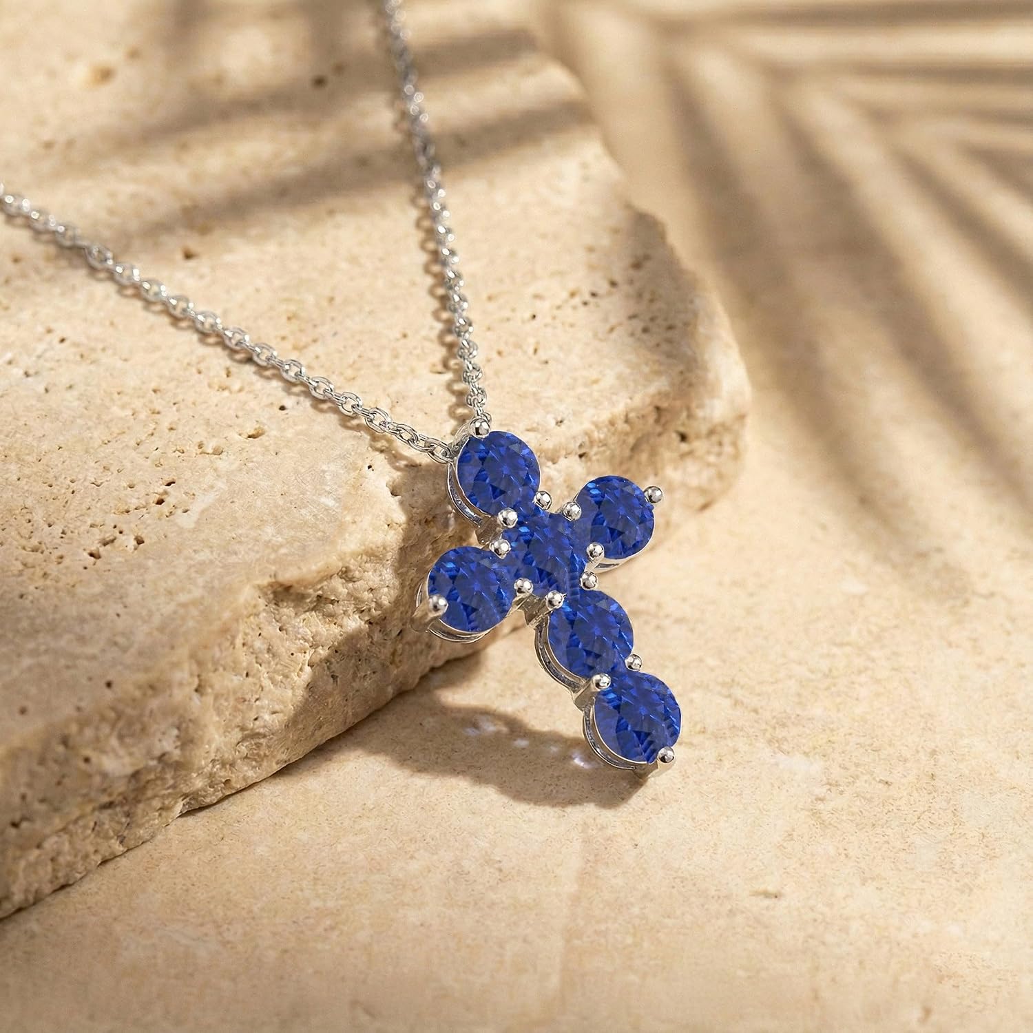 GOODSTONE JEWELS 925 Sterling Silver Cross Pendant Necklace for Women | Size 16+2 Inch Cable Chain with Lobster Clasp | Natural Birthstone Jewelry Gift for Her