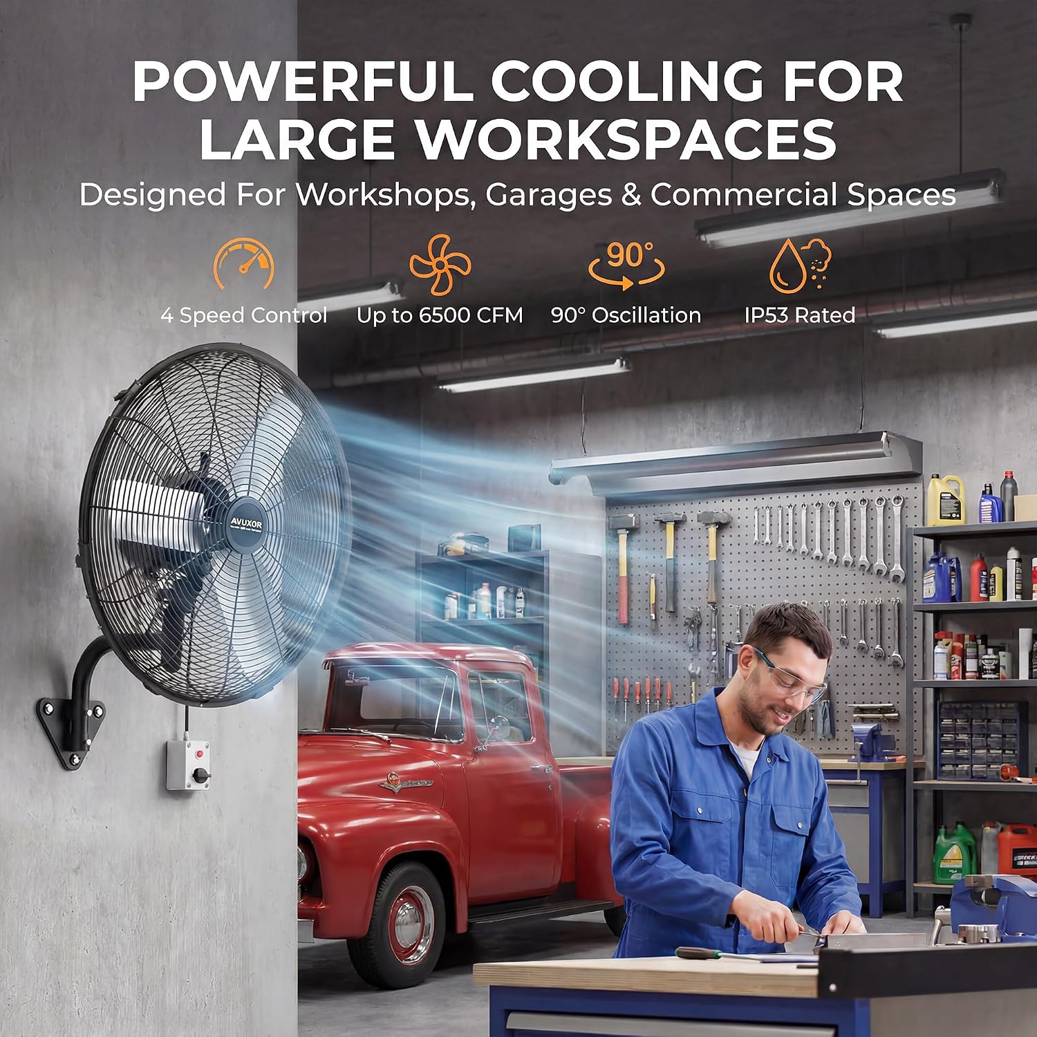 20'' Remote Control Outdoor Wall Mount Fan, 4 Speed Oscillating Wall Fan with All Sealed Brushless DC Motor, Heavy Duty Industrial Fans, Waterproof Fans for House, Garage, Warehouse, Factory