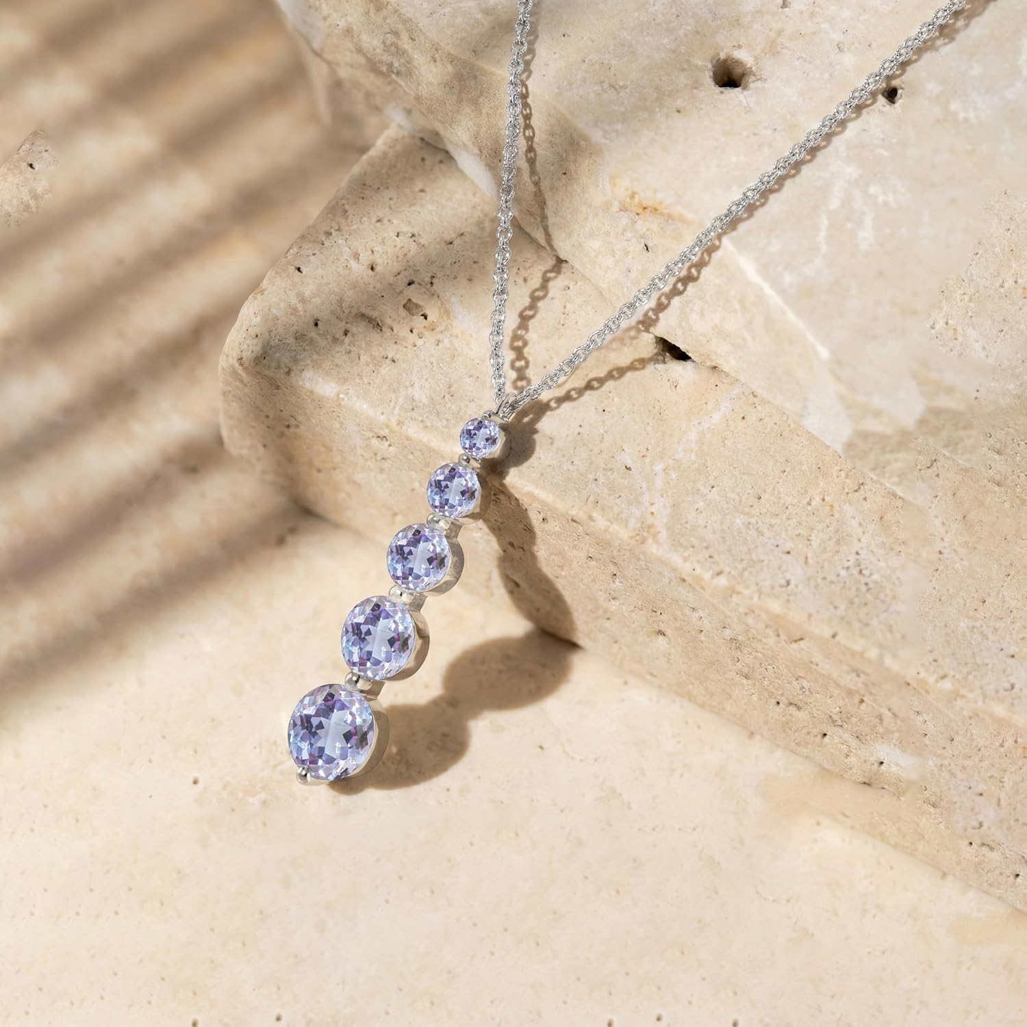 GOODSTONE JEWELS 925 Sterling Silver Linear Drop Pendant Necklace for Women | Size 16+2 Inch Cable Chain with Lobster Clasp | Natural Birthstone Jewelry Gift for Her