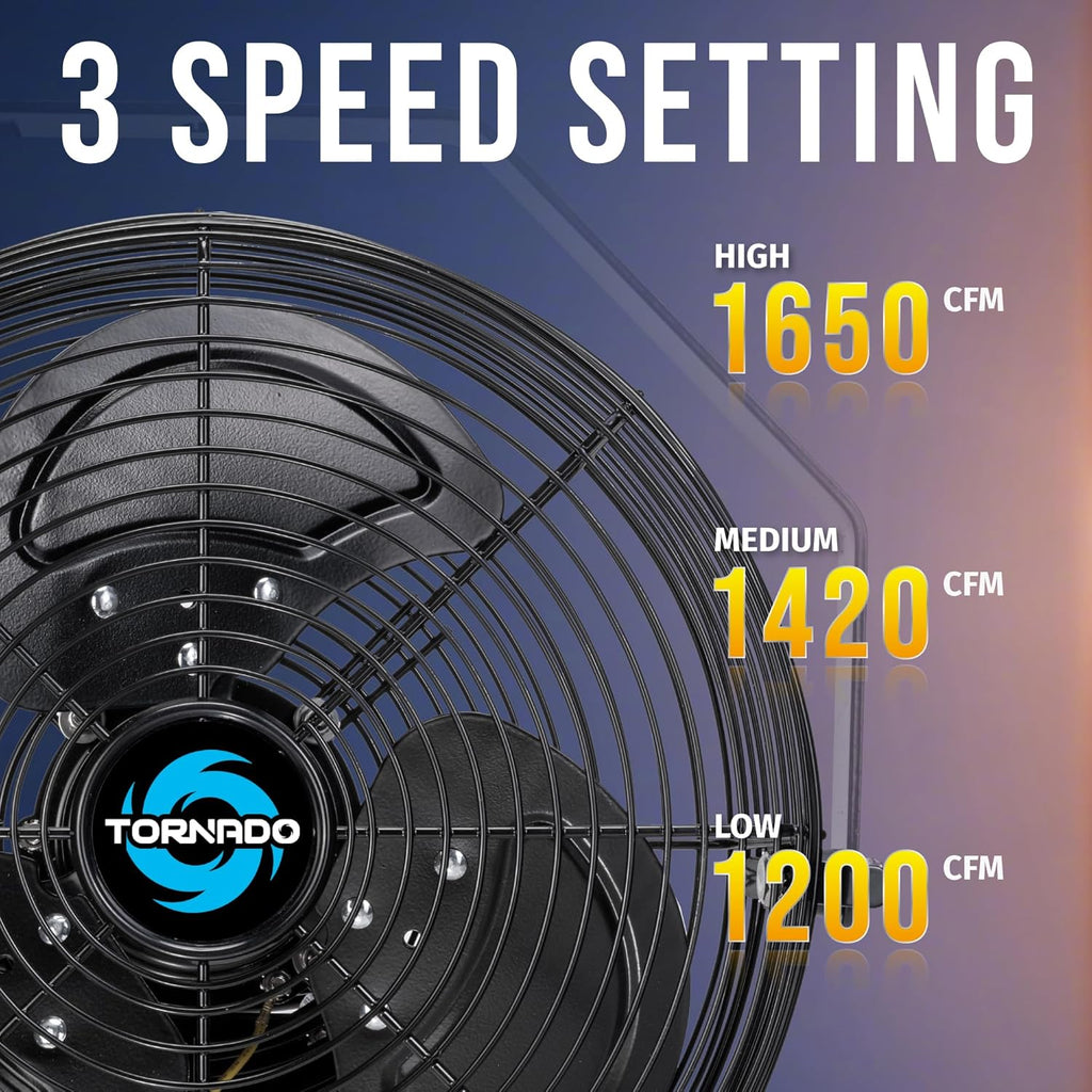 Tornado 2 Pack 12 Inch Outdoor Rated IPX4 Water-Resistant High Velocity Metal Industrial Wall Mount Fan For Commercial, Industrial, Residential, TEAO Motor 3 Speed 1650 CFM, cETL Safety Listed