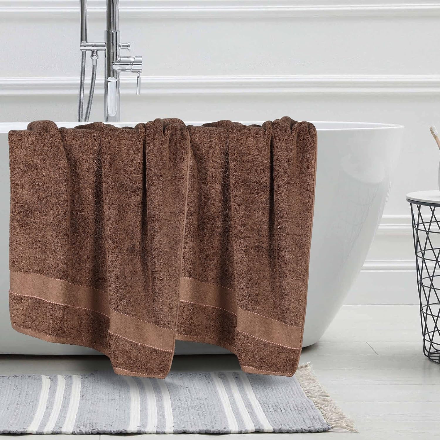 Superior Egypt Produced Giza Cotton Bath Sheet Set, Luxury Oversized, Absorbent Large Body Towels, Soft Quick Drying, Shower, Spa, Hotel, Pool, Home Essentials, Set of 2, Niles Collection, Chocolate