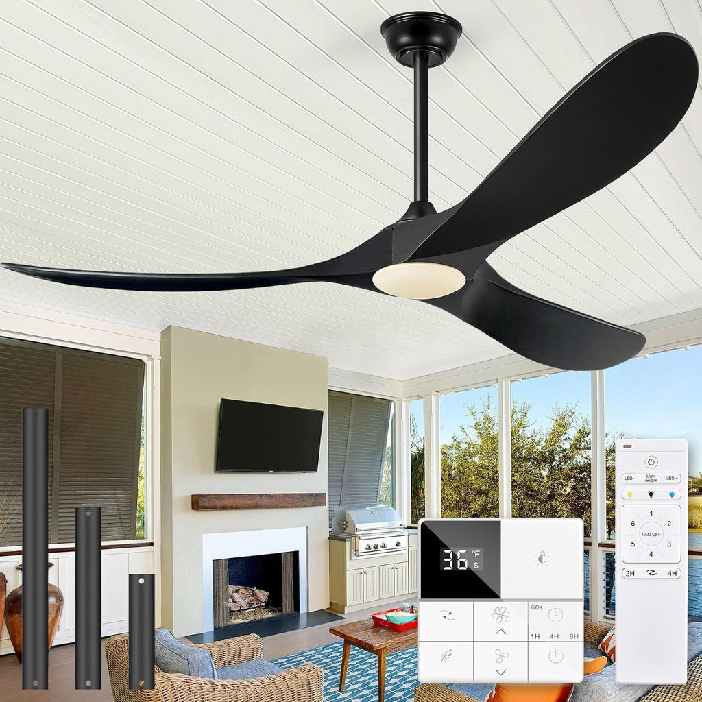 Eliora 60 Inch Ceiling Fans with Lights, Wood Outdoor Ceiling Fan for Patio and Remote Control Rustic Propeller Large Ceiling Fans with Light Farmhouse Indoor Quiet High cfm, Matte Black