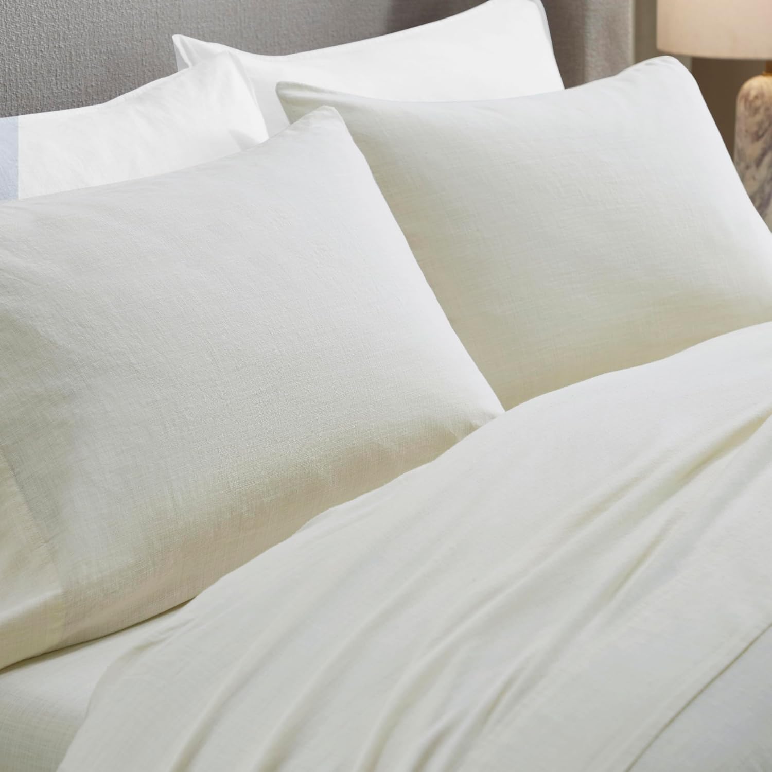 Superior Chloe 100% Cotton Percale Bed Sheet Set, 1 Flat Sheet, 1 Elastic Deep Pocket Fitted Sheet, 2 Pillowcases, Vintage Wash, Boho Chic Decor, Modern Bedroom Essentials, California King, Ivory