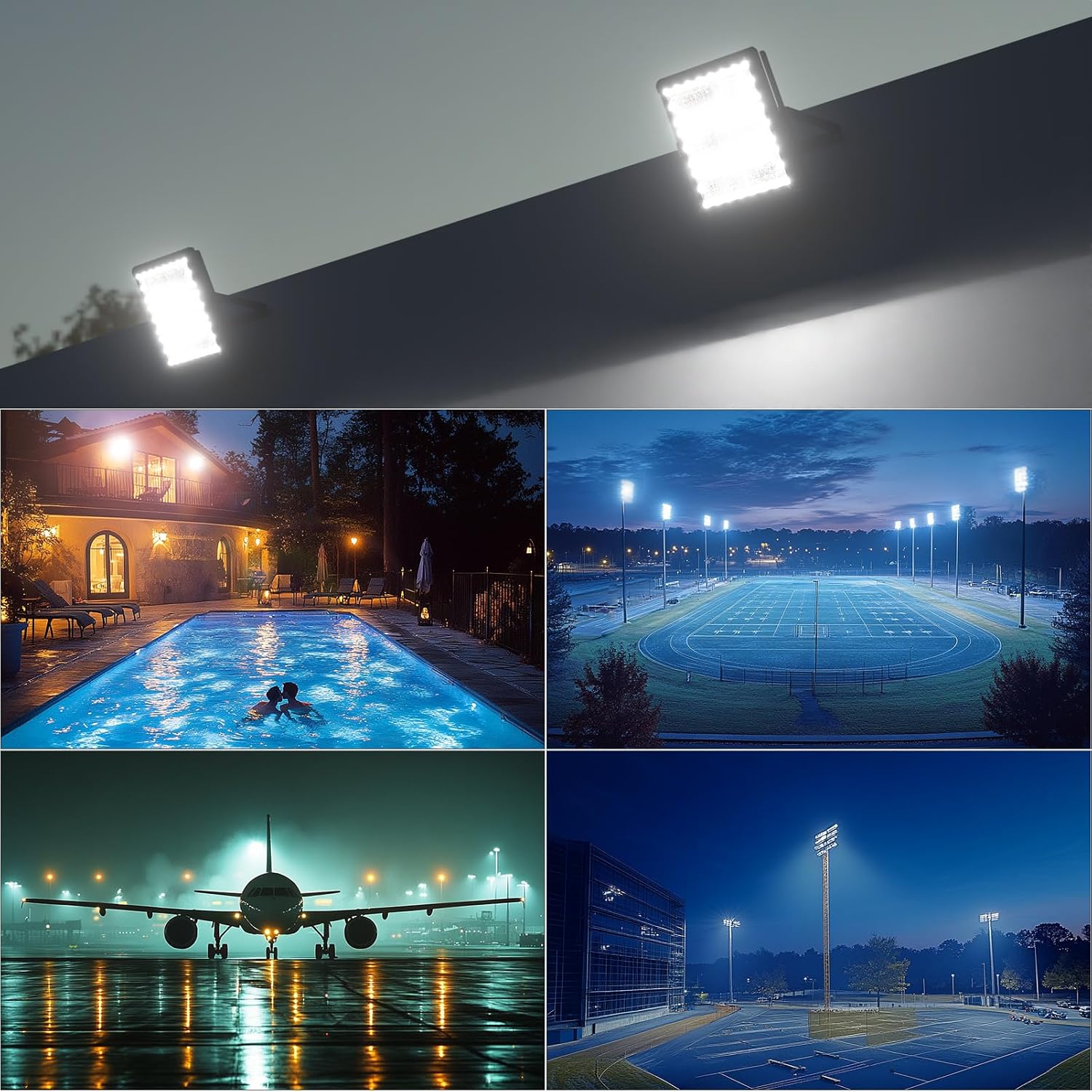 Upgrade 600W LED Stadium Flood Light Outdoor 90000Lm Led Flood Light with Adjustable Bracket, IP65 AC100-277V Commercial Area Lighting with Plug for Backyard/Basketball Court-2Pack