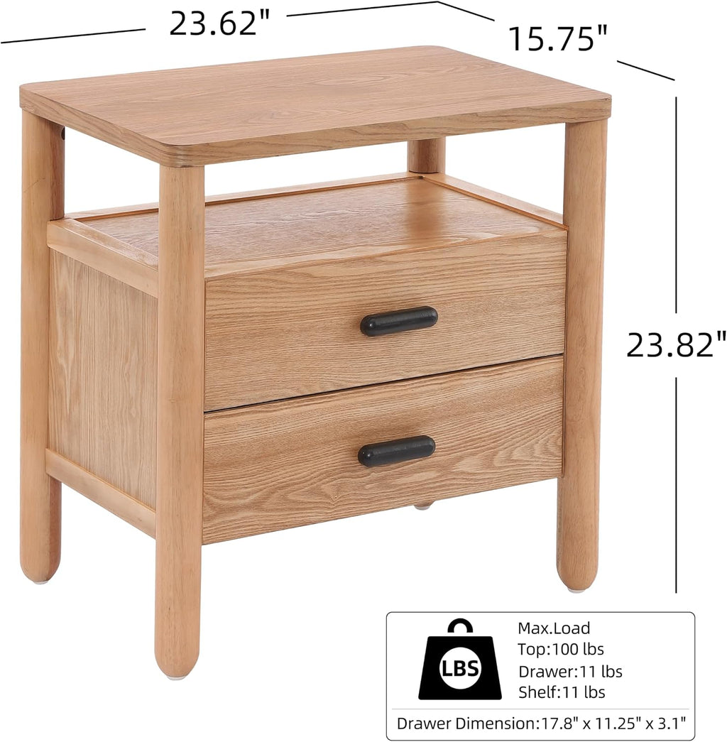 Christopher Knight Home Delwyn Modern Nightstand, Wooden Small Night Stand with Drawers and Open Storage Shelf, Bedside Table/End Table with Rounded Legs, Multipurpose Storage Cabinet, Natural