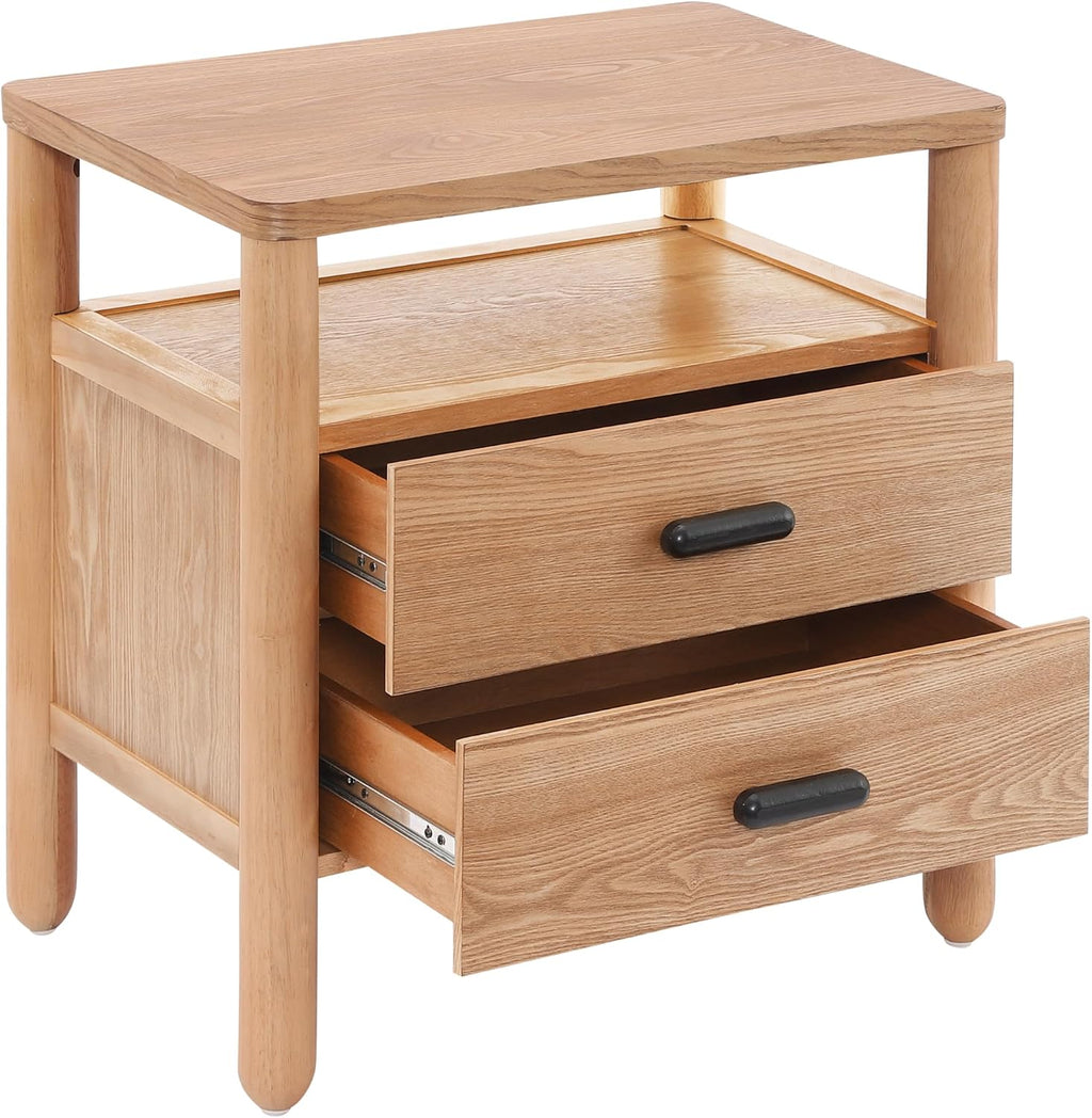 Christopher Knight Home Delwyn Modern Nightstand, Wooden Small Night Stand with Drawers and Open Storage Shelf, Bedside Table/End Table with Rounded Legs, Multipurpose Storage Cabinet, Natural