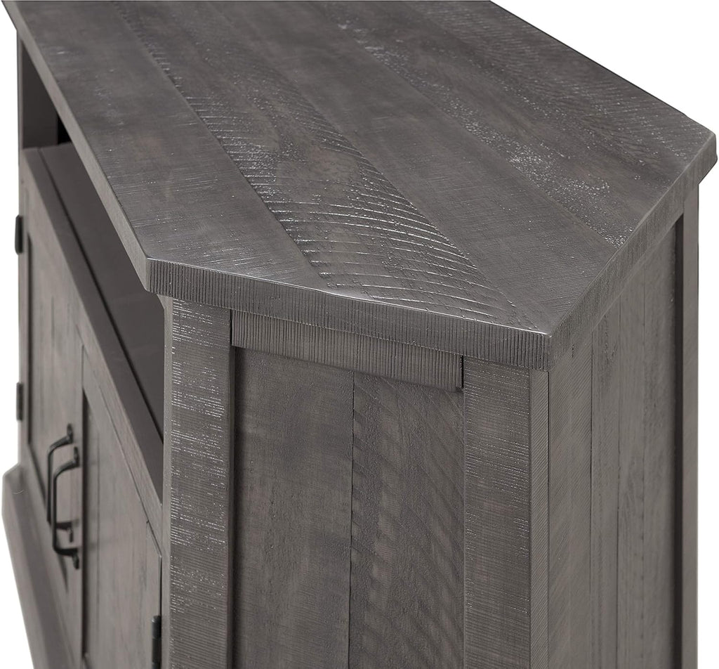 Martin Svensson Home Corner TV Stand - Grey Entertainment Center - Farmhouse Style - with Two Spacious Cabinets and Bottom Shelf for Storage