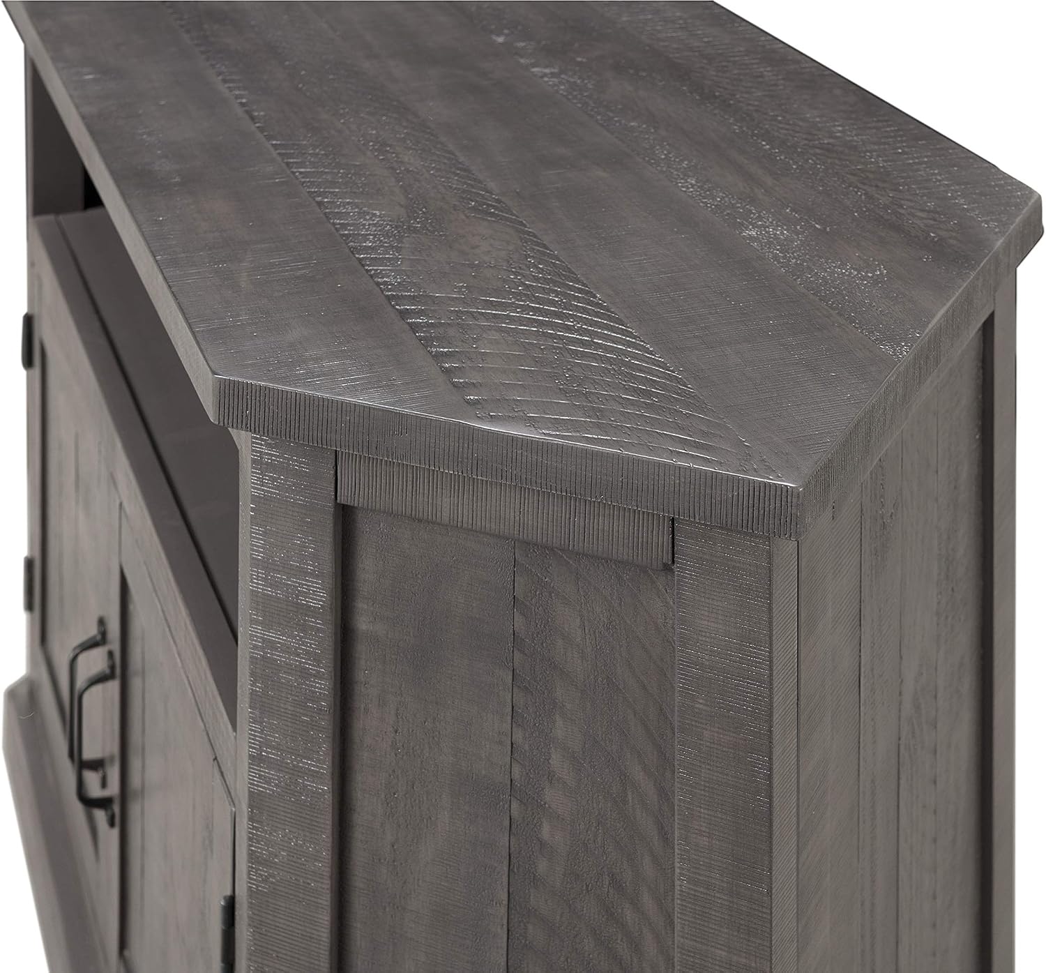 Martin Svensson Home Corner TV Stand - Grey Entertainment Center - Farmhouse Style - with Two Spacious Cabinets and Bottom Shelf for Storage