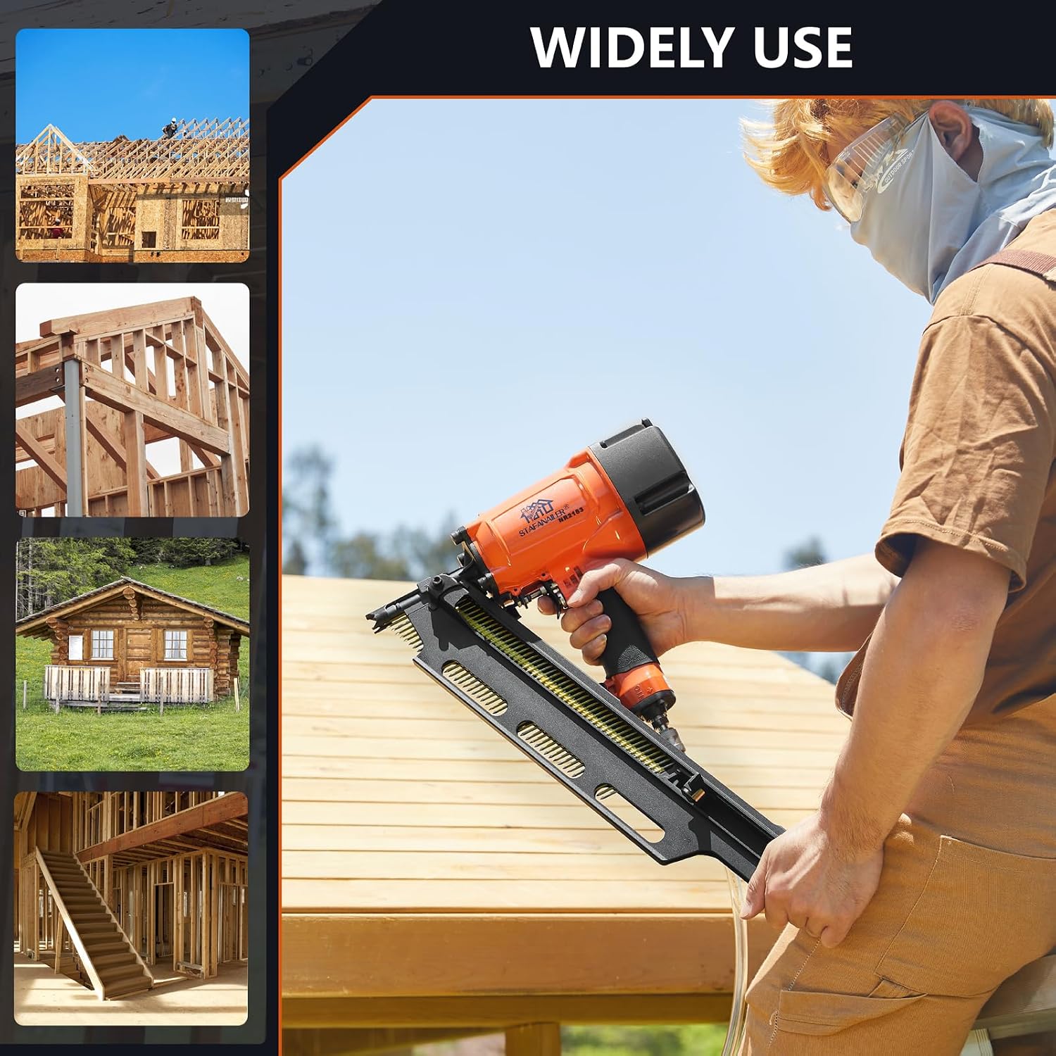 NR2183 High Speed Framing Nailer with Aluminum Magazine, 21 Degree Pneumatic Framing nail gun, 2-Inch up to 3-1/4-Inch Collated Full Head Framing Nails, Framing, Wooden House Building