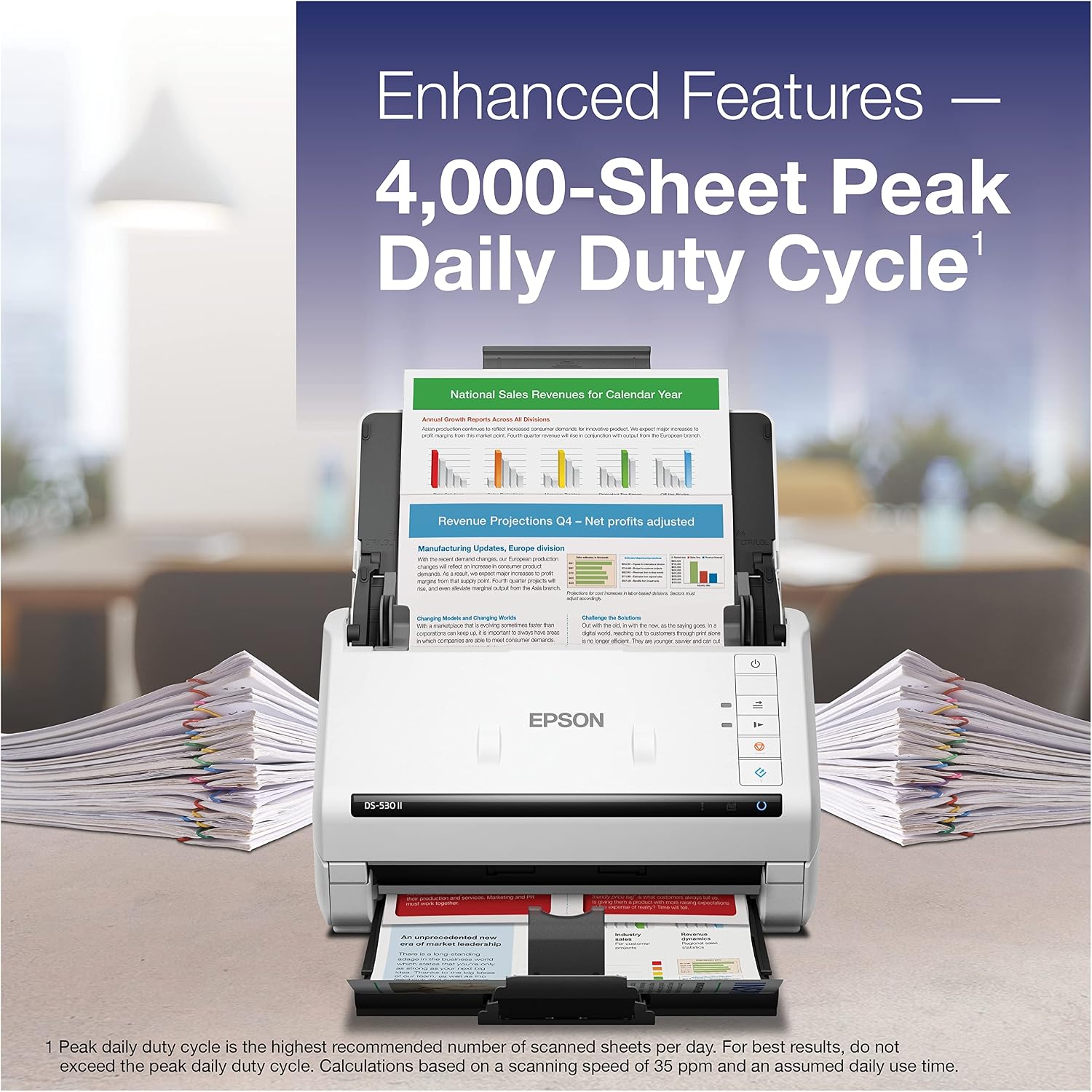 Epson DS-530 II Color Duplex Document Scanner for PC and Mac with Sheet-fed Auto Doc Feeder (ADF)