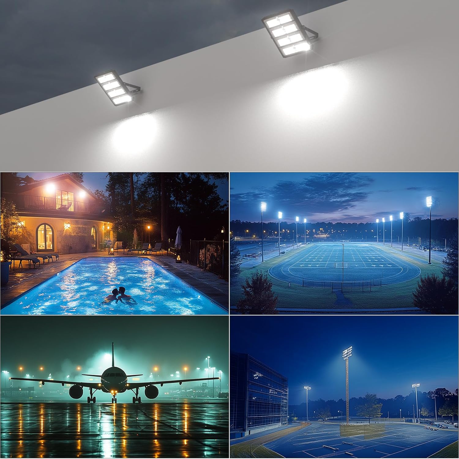 Upgrade 500W LED Flood Light Outdoor 75000Lm Led Stadium Light with Adjustable Bracket, IP65 AC100-277V Commercial Area Lighting with Plug for Backyard/Basketball Court-2Pack