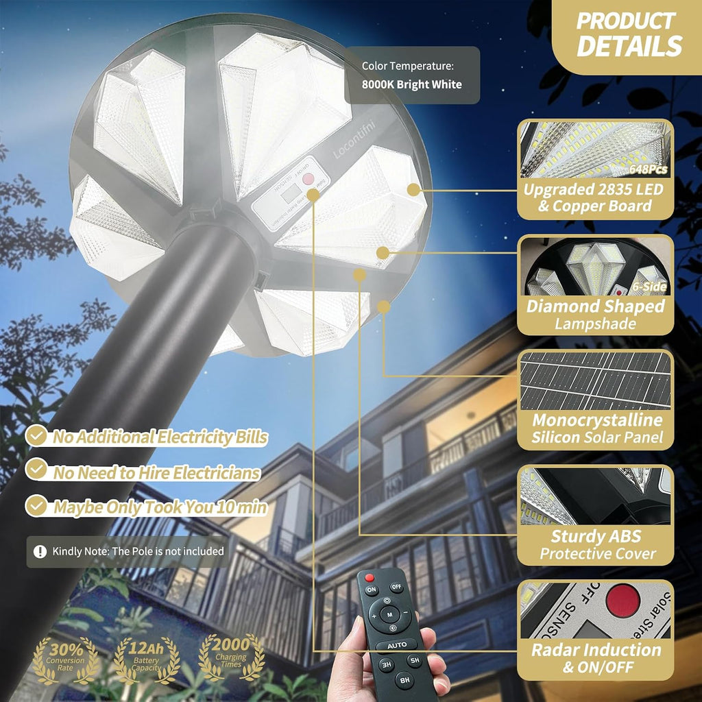 Solar Lamp Post Light Outdoor with Motion Sensor, Waterproof Dusk to Dawn LED Street Light, High Lumen Lamp Post Head Replacement for Yard Garden, Fit 3'' & 2 3/8'' Pole(Not Included Pole)