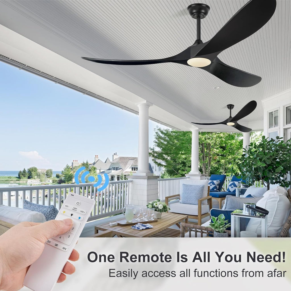 Eliora 60 Inch Ceiling Fans with Lights, Wood Outdoor Ceiling Fan for Patio and Remote Control Rustic Propeller Large Ceiling Fans with Light Farmhouse Indoor Quiet High cfm, Matte Black