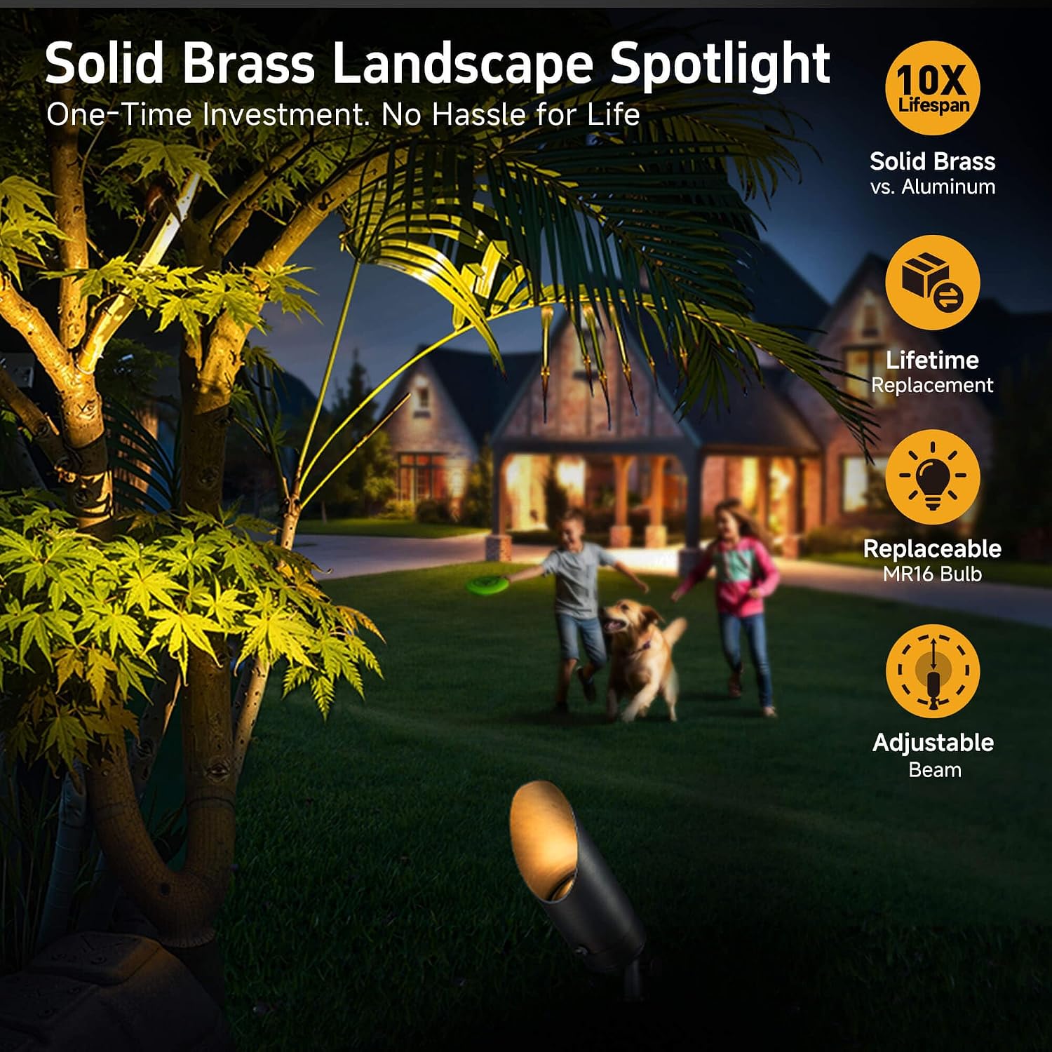 Gardenreet Low Voltage Spotlight - Outdoor Light Fixture 12V AC/DC, Brass Landscape Lights LED Hardwired, Weather Proof Bronze for Flag Wreath Without Bulbs (10 Pack)