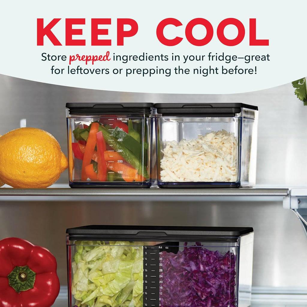 Prepdeck Gen 2 Recipe Prep & Storage Station - 8 Essential Tools + Deluxe Cutting Board, 14 Plastic Containers + Super-Seal Lids, Removable Trash Compartments, Tablet Stand Included - Midnight Black