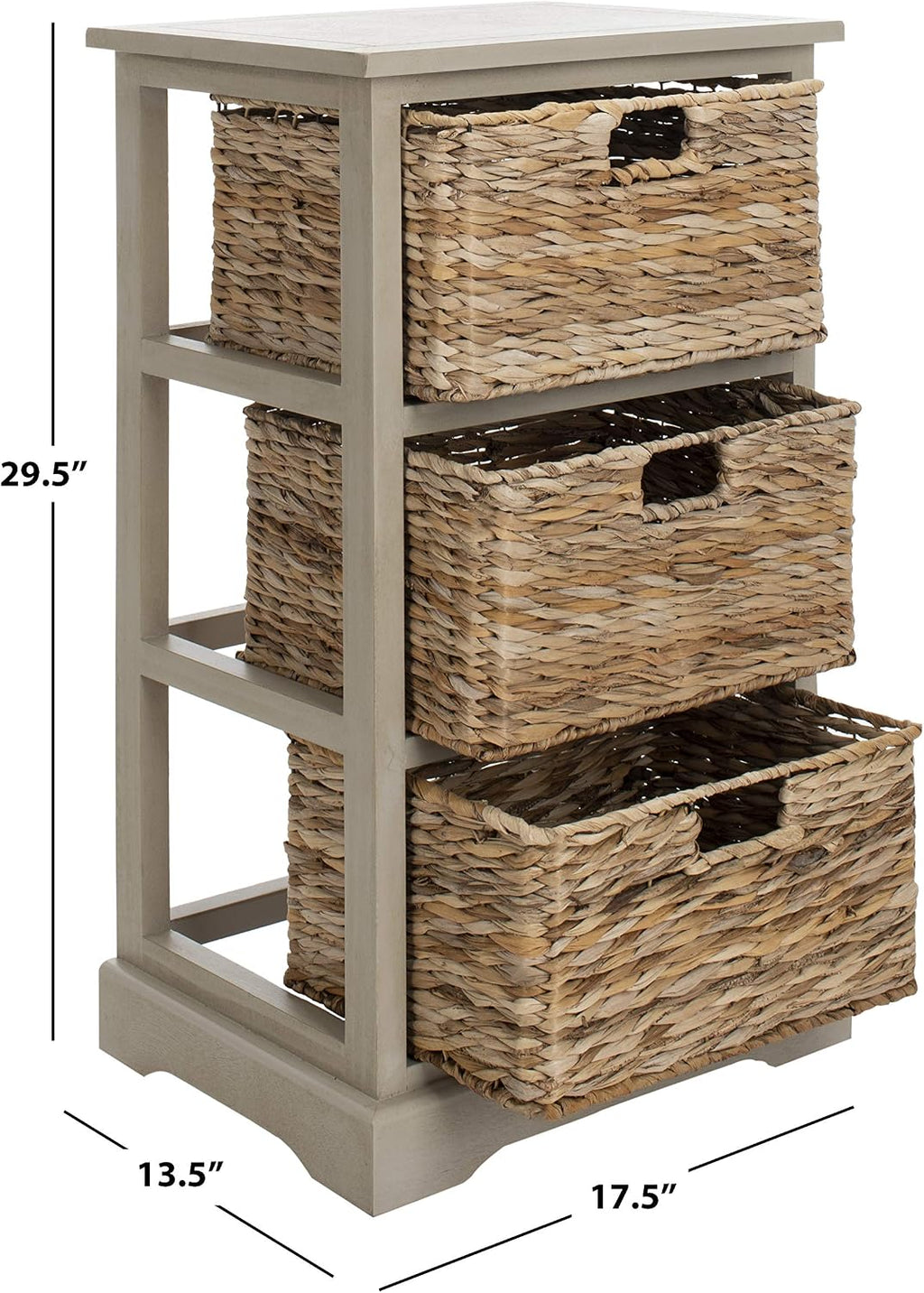 SAFAVIEH Furniture - Halle 3-Basket Side Table - Vintage Grey - Solid Wood - Coastal Basket Storage Design - Ideal for Living Room, Entryway, 17.5' W x 13.5' D x 29.5' H - Fully Assembled (AMH5738D)