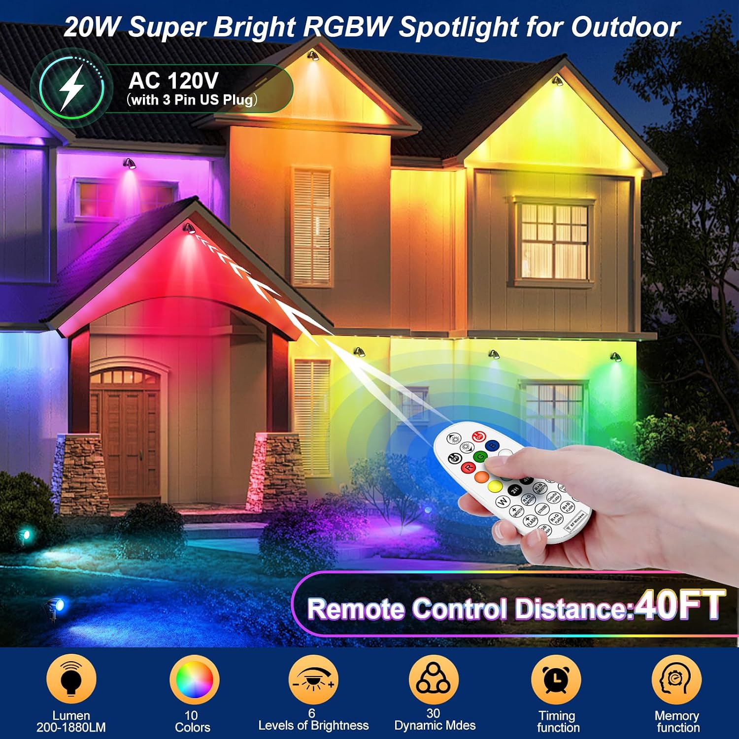 20W RGBW Color Changing Spotlight 2 Pack & 12W Low Voltage Landscape Lighting Kit 12 Pack