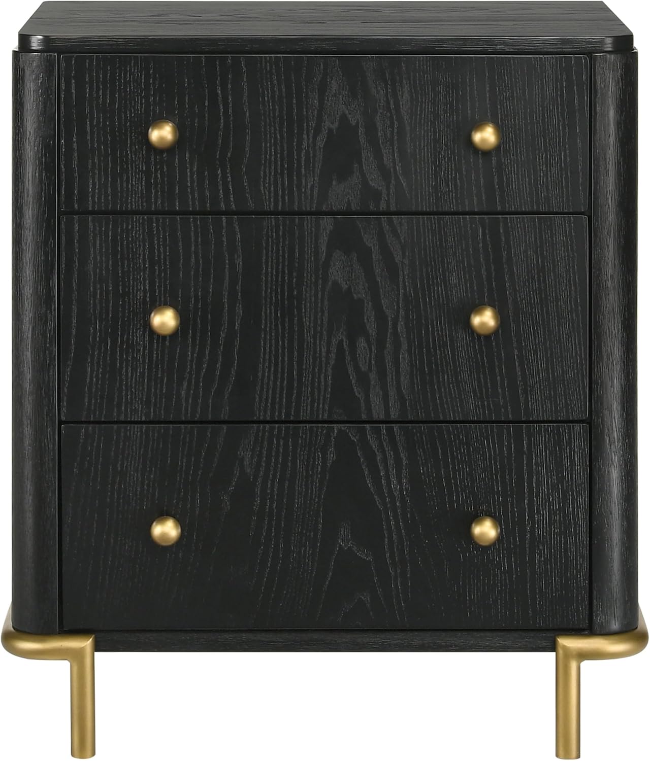Coaster Home Furnishings - Arini - Wood - 3-Drawer Nightstand with Dual USB Ports, Felt-Lined Top Drawer, Aged Brass Round Knobs and Metal Base - Bedroom - Black - 224332