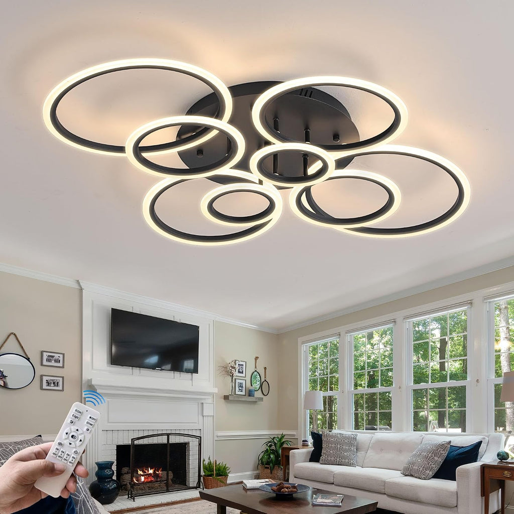 Modern LED Ceiling Light 41inch with Remote Dimmable 8 Ring Flush Mount Ceiling Light Fixture for Living Room Bedroom Kitchen Dining Room (Black)