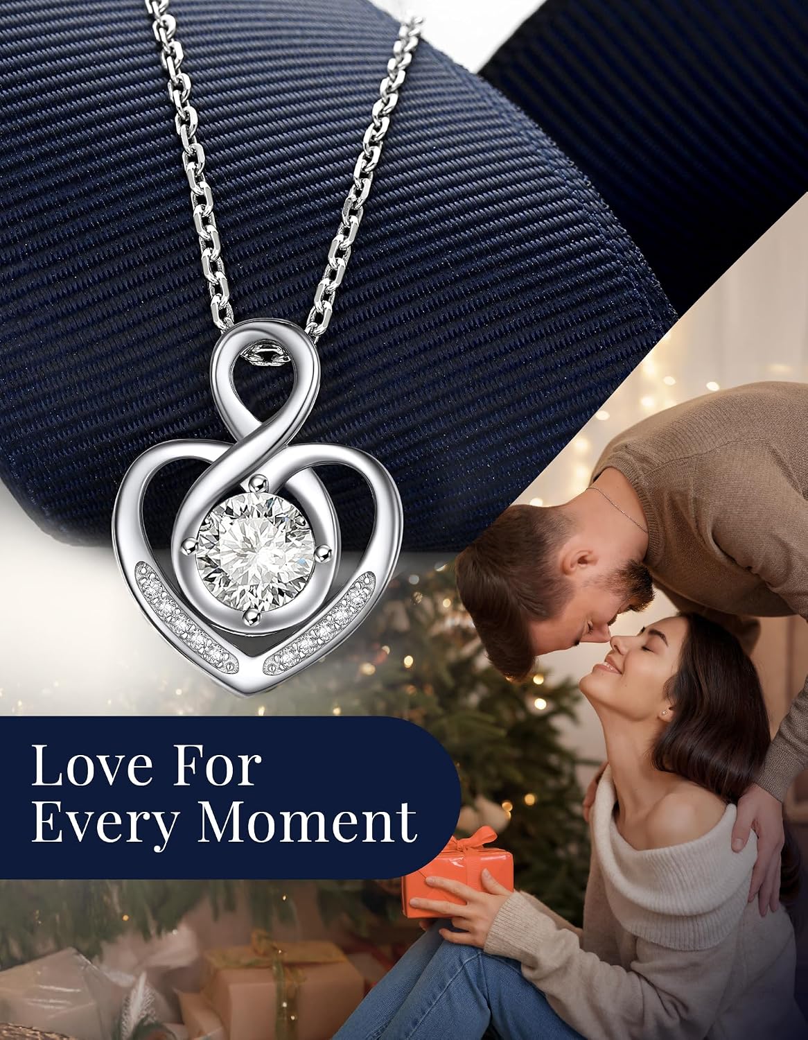 MomentWish Heart Necklace for Women, Jewelry Gifts for Her, D Color VVS1 Moissanite Necklace in 925 Sterling Silver, Infinity Pendent for Birthday Anniversary Mother's Day