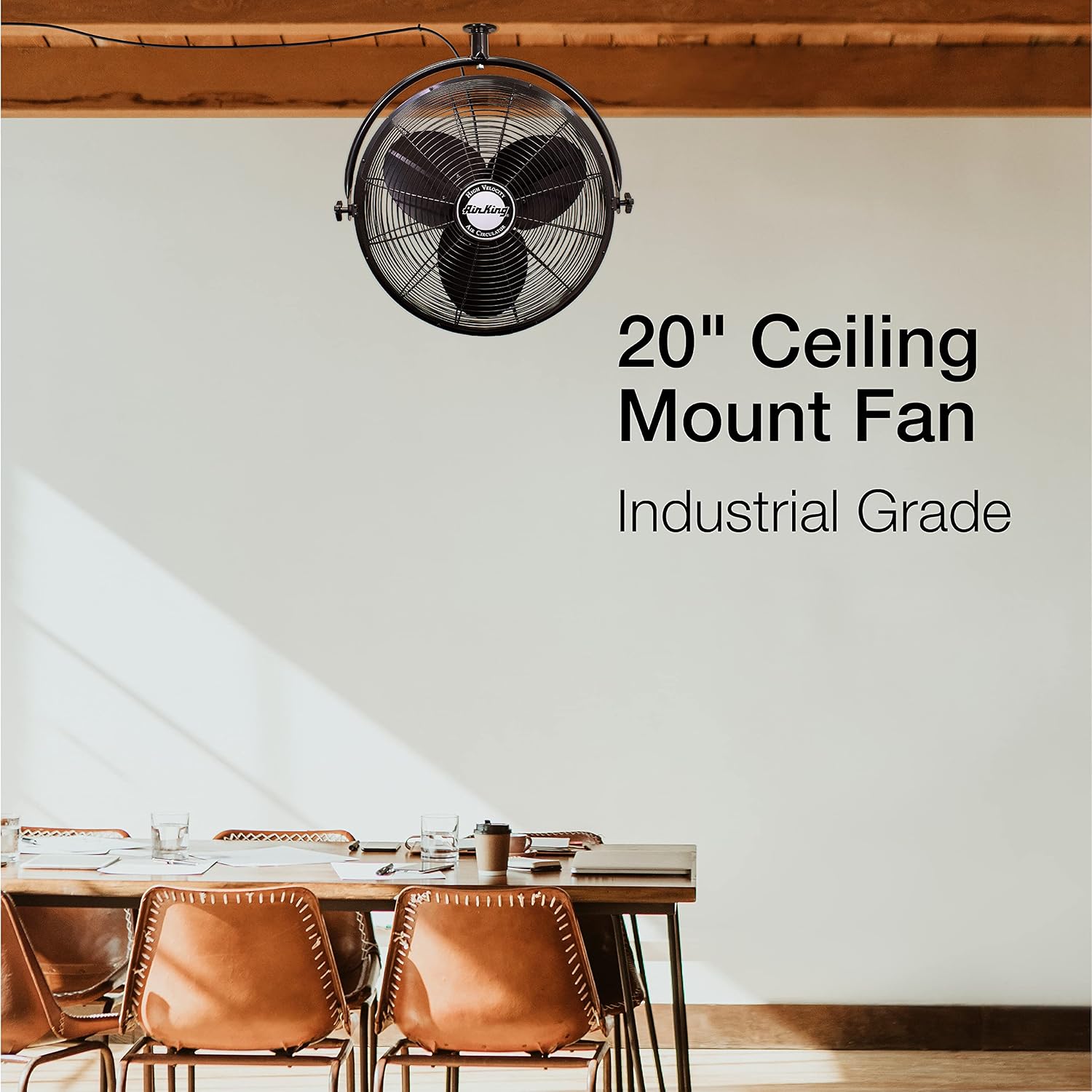 Air King 9320 20-Inch 1/6-Horsepower Industrial Grade Ceiling Mount Fan with 3,670-CFM, Black Finish