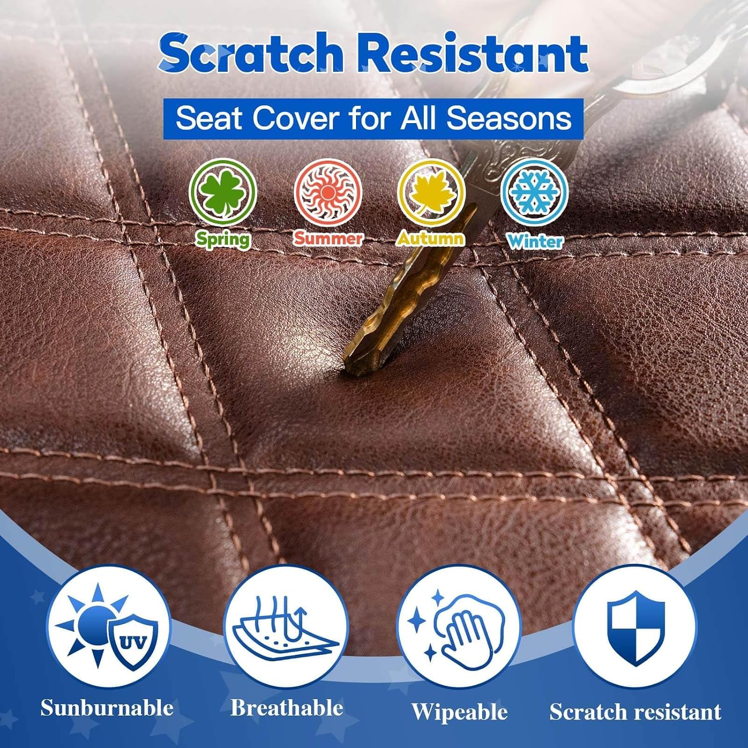 NOKINS 4PCS Golf Cart Diamond Seat Covers Kit, Front and Rear Seat Covers Fits Club Car DS 2000.5-Up Standard Seat Cushion, Club Car DS Vinyl Seat Covers Accessories (Brown Brown 8438)