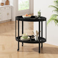 Christopher Knight Home Liz Bar Cart with Wheels, Oval Serving Cart with 2 Tempered Glass Shelves for Home Bar/Kitchen, 2 Tier Storage Drink Trolley, Beverage Cart with Metal and Wood Frame, Black