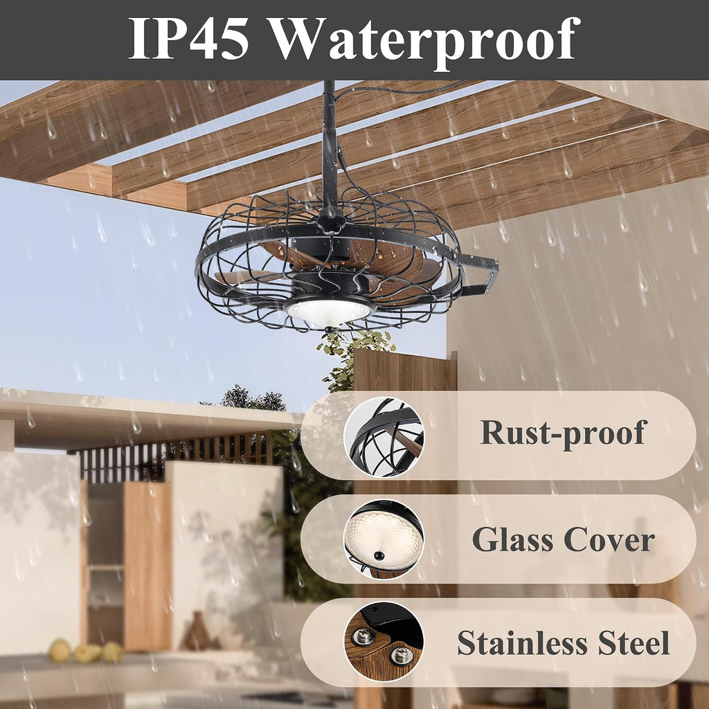 NORFOLK Waterproof Ceiling Fans with Lights, Garage Ceiling Fan with Plug In Cord, 20'' Remote Control with Dimmable LED for Workshop, Gazebo, Patios, Pergola