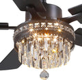 Asyko Crystal Ceiling Fan Fandelier with Lights - 46' Crystal Ceiling Fans with Noiseless DC Motor, Retro/Farmhouse Lighting, Dining Room,Living Room