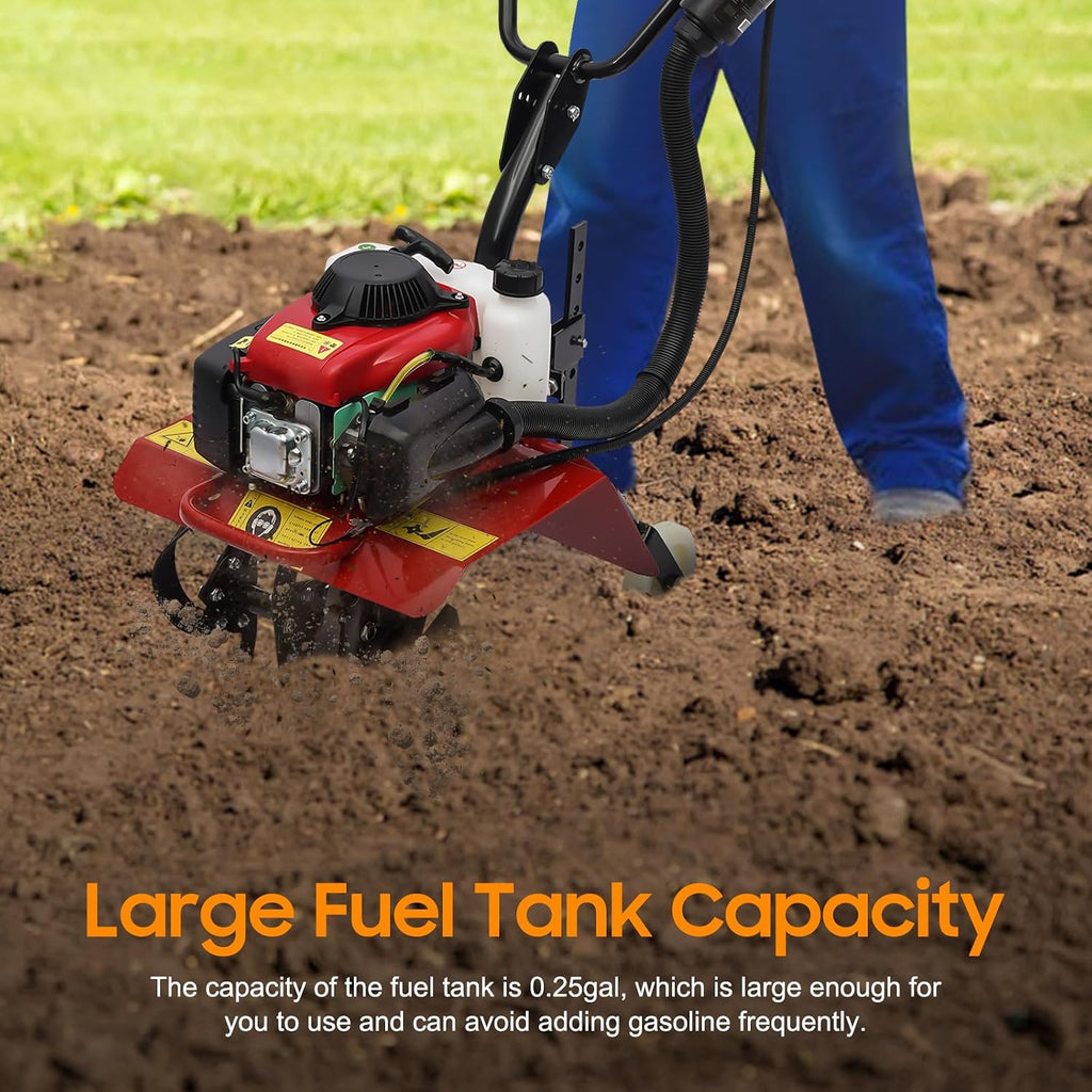 4-Stroke 63CC Gas Powered Tiller Cultivator for Garden Yard 8500-9000rpm Rototiller Tilling Tool Gas Tiller- Ideal for Garden, Lawn, Soil Cultivation, Weed & Digging