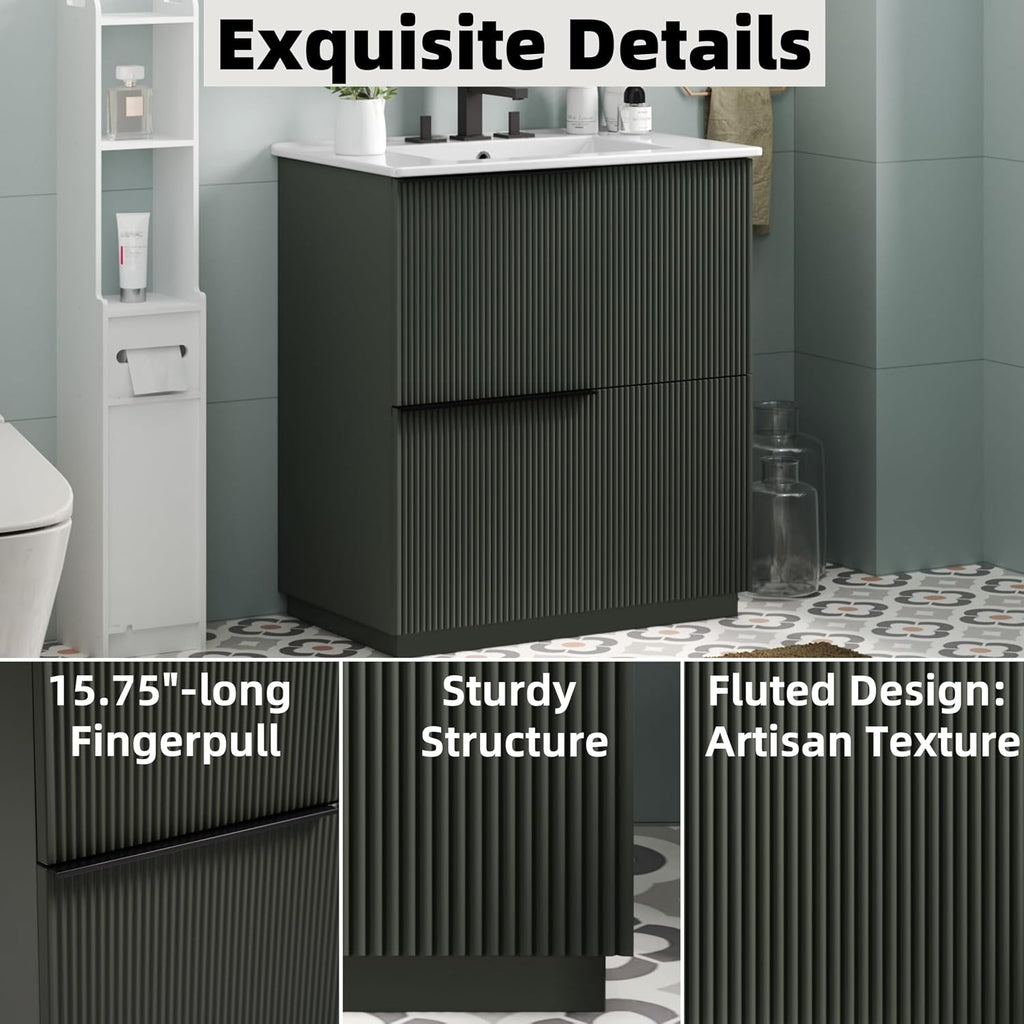 Christopher Knight Home Byron 30' Bathroom Vanity with Sink, Modern Freestanding Bathroom Sink Cabinet with Drawer, Undermount Vanity Sink Cabinet, Bathroom Storage Cabinet with Sink Combo Set, Green