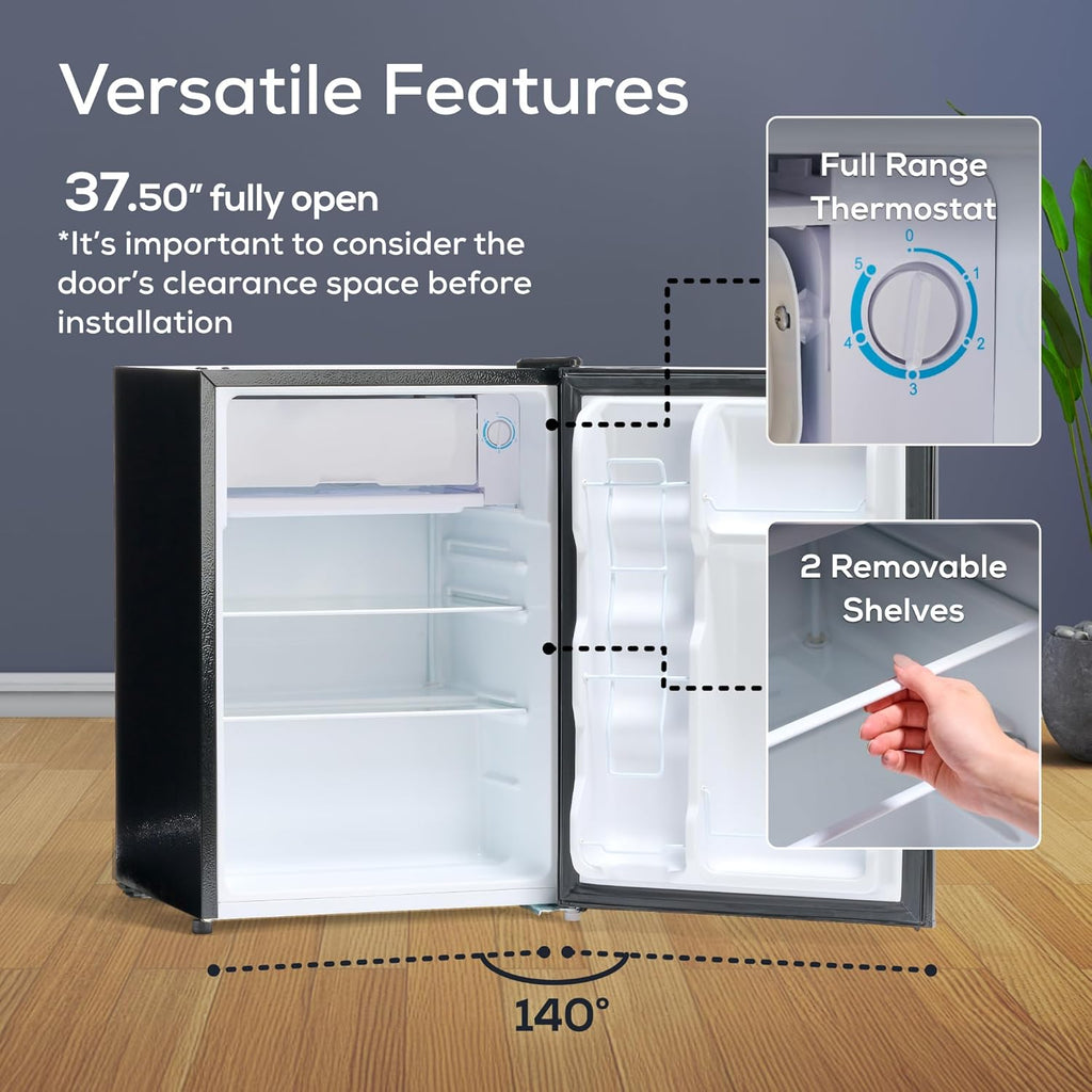Igloo 2.6 Cu.Ft Mini Fridge with Freezer- Single Door Compact Refrigerator with Glass Shelves for Homes, Dorms & Offices- Keep Snacks, Drinks & Frozen Foods Cool with Temperature Control Fridge- Black