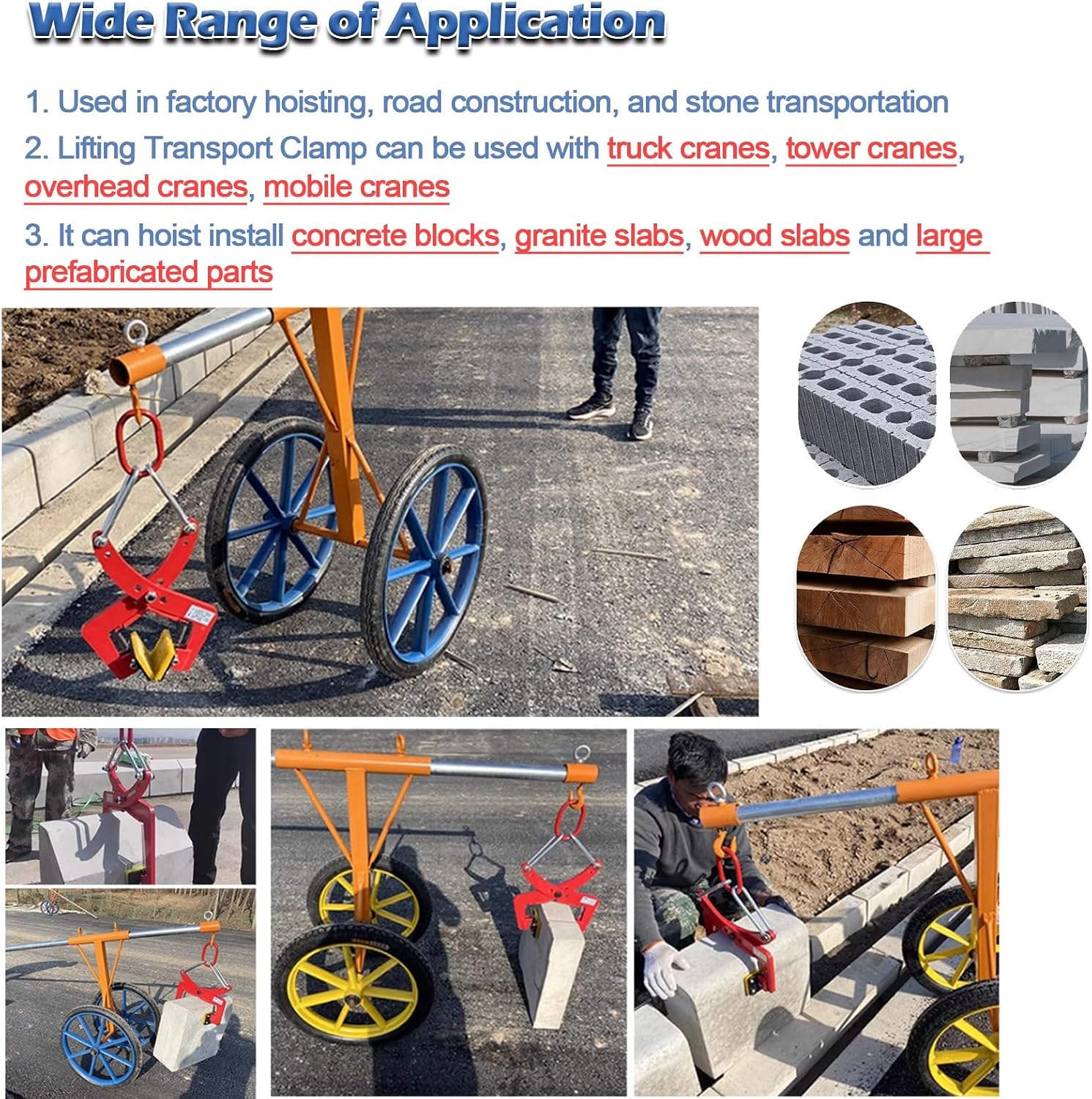 Stone Lifting Clamps with 2 Pairs Of Rubber Mats, Heavy Duty Scissor Granite Slab Carrying Lifting Clamps for Timber/Steel Sheet/Glass, Slab Lifter for Stone Handling Road Construction(Opening size 6-