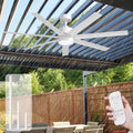 56 Inch Wet-Rated White Outdoor Ceiling Fan with Light, Modern 7 Waterproof Blades All-Weather Design, High CFM Quiet DC Motor, for Exterior Porch, Pergola & Gazebo