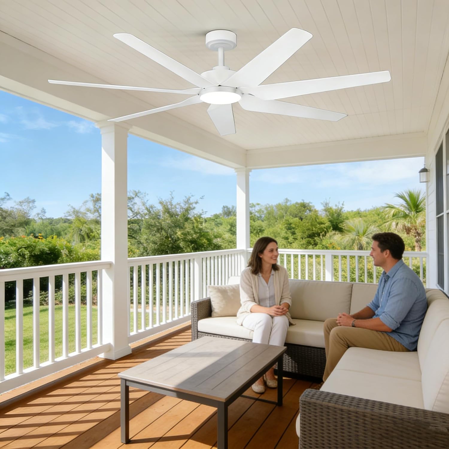 65' Smart Ceiling Fan with Light, Alexa/Google/App Control, 7 ABS White Blades & High-CFM Quiet DC Motor, Energy Efficient Modern Indoor/Outdoor Fan,Dimmable LED for Bedroom, Covered Patio, Porch