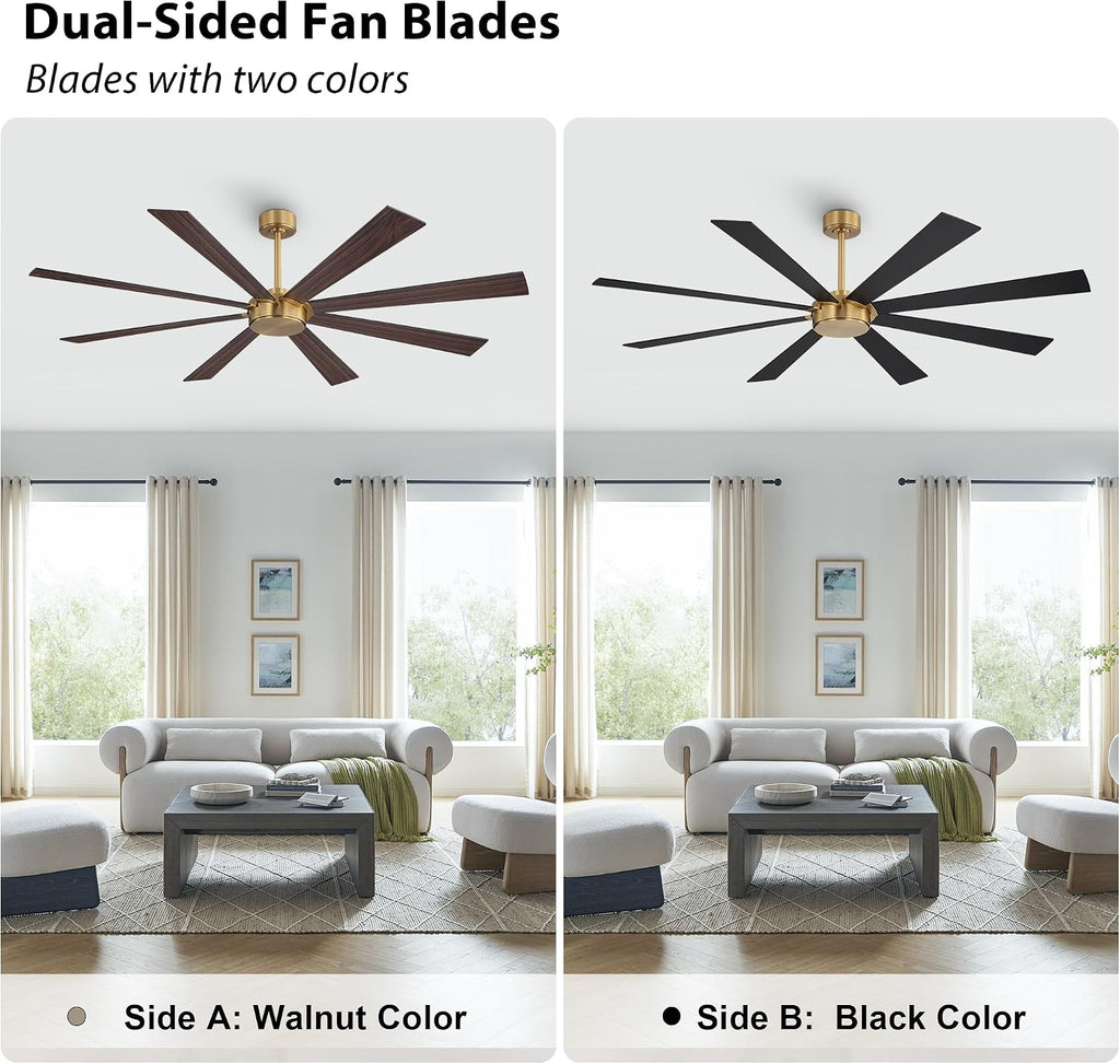 WINGBO 60' Ceiling Fan without Light, Modern Large Ceiling Fan with Remote Control, 6-Speed Reversible Noiseless DC Motor, Gold and Walnut/Black Blades for Living Room, Bedroom & Covered Outdoor
