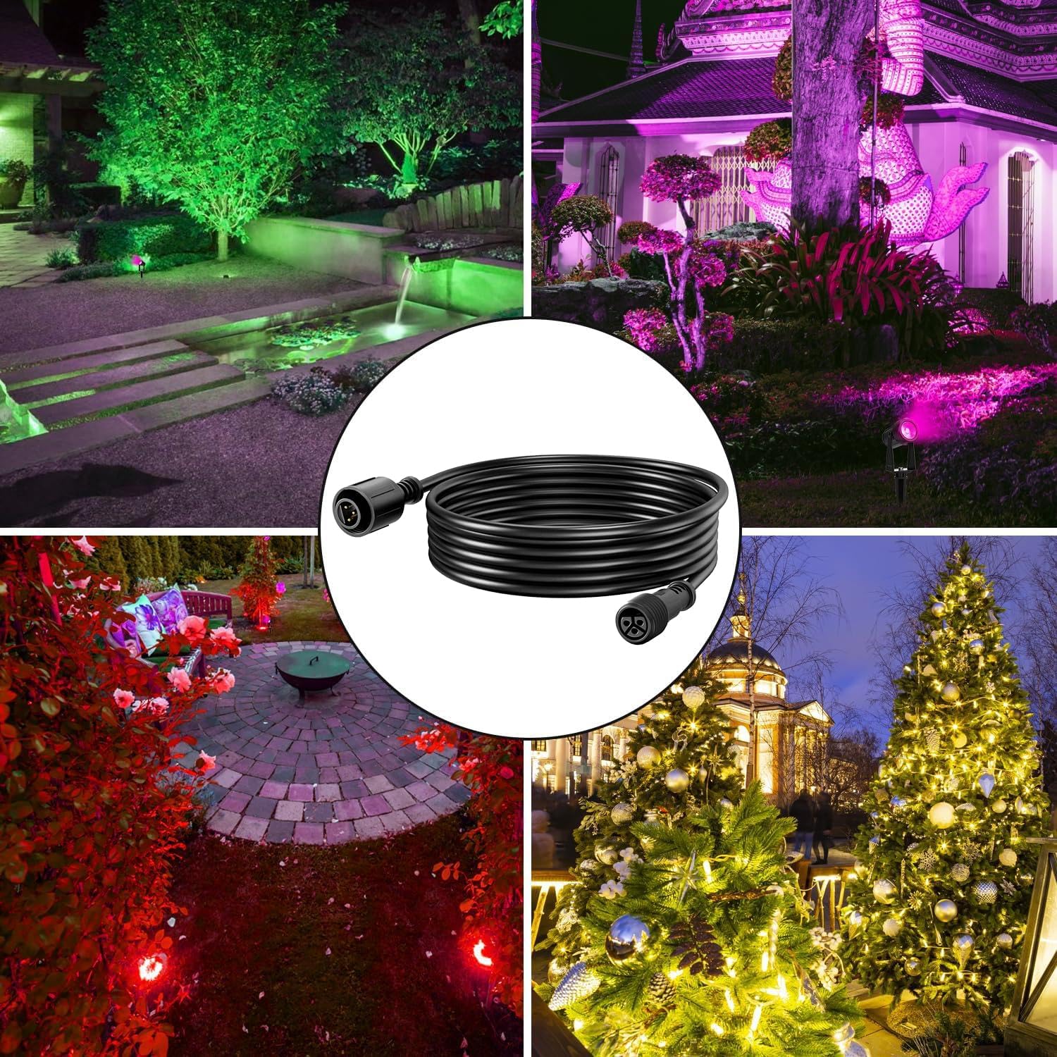 SUNTHIN RGBW Color Changing Spotlights 8 Pack with 4pcs 6.5FT Extension Cord with 3-Pin for RGBW Outdoor Landscape Spotlights