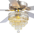 Asyko Crystal Ceiling Fan Fandelier with Lights and Remote Control，52' Modern Silver Chandelier Ceiling Fans with Reversible Blades, Silent Motor，Fandelier Ceiling Fan with Light Chrome