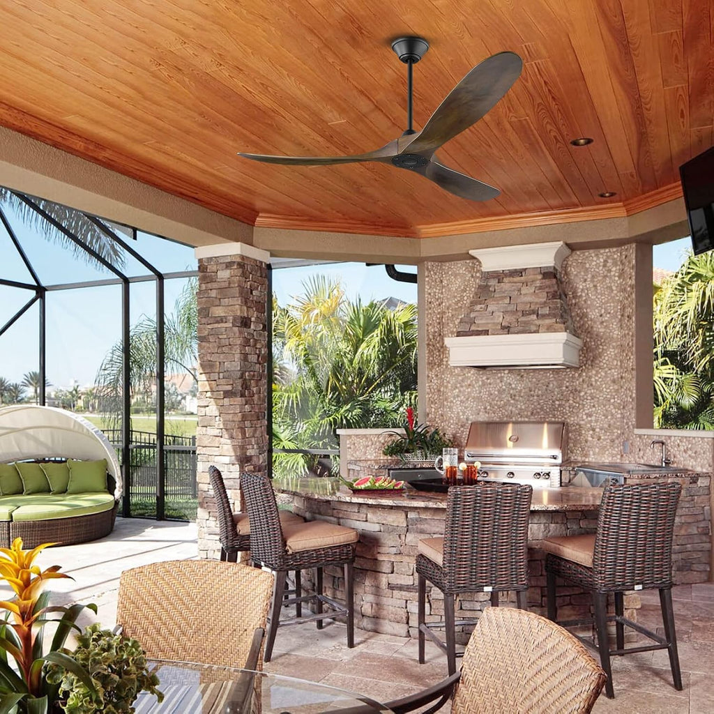 Ceiling Fan Without Light, 70' Large Wood Ceiling Fans with Remote, Outdoor Ceiling Fans for Patios, Large Airflow Modern Reversible Ceiling Fan for Interior Farmhouse Porch Living Room