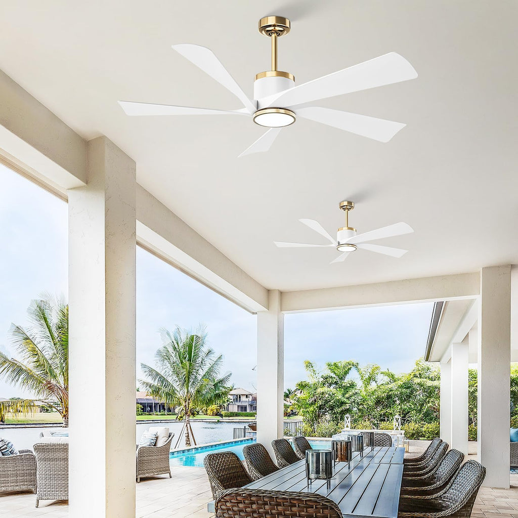 TXCSLY 52' Ceiling Fans with Lights and Remote, Modern Ceiling Fan with Light, Indoor Outdoor Ceiling Fan for Living Room, Bedroom, 5 Blade 3 Color Temperature LED Dimmable (White & Gold)