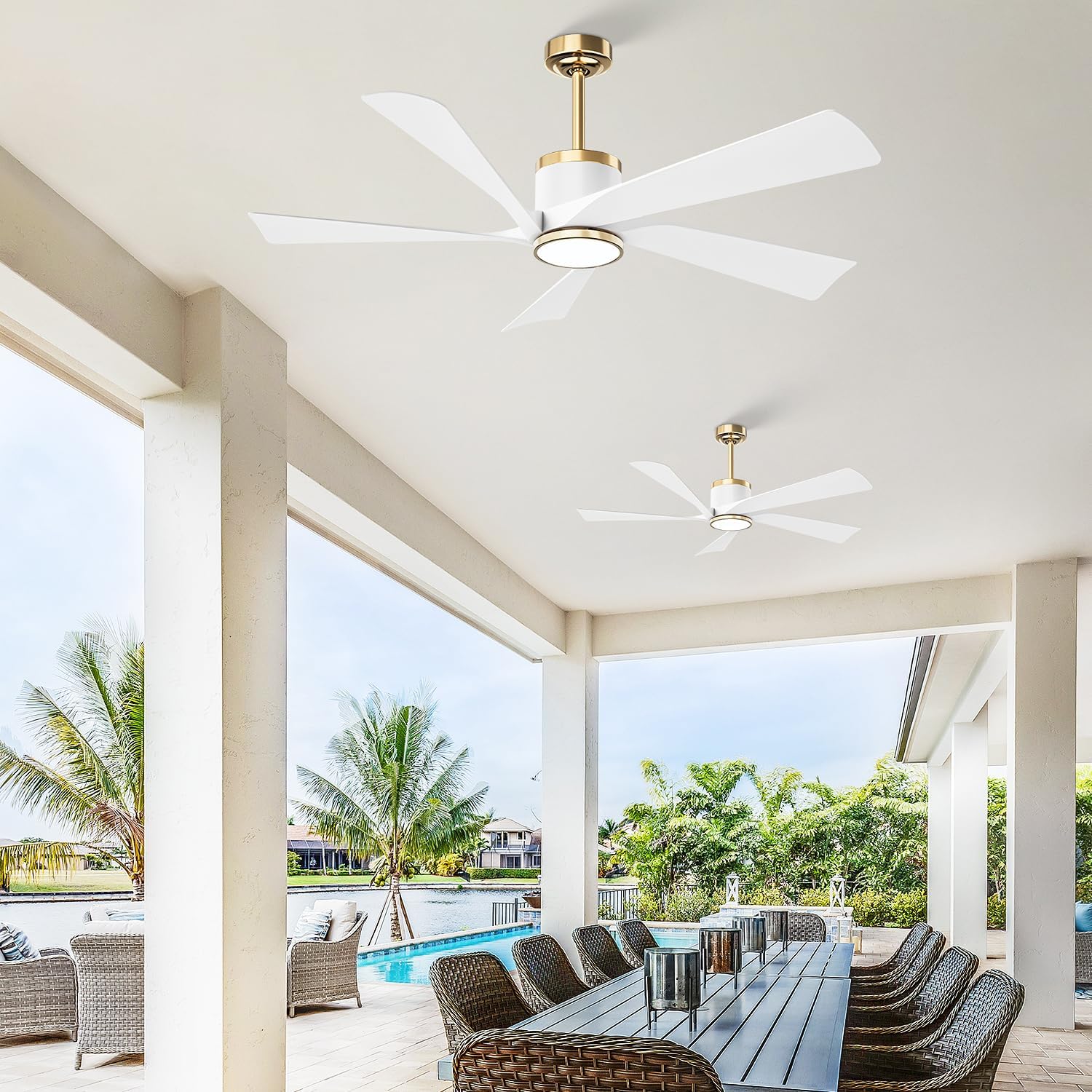 TXCSLY 52' Ceiling Fans with Lights and Remote, Modern Ceiling Fan with Light, Indoor Outdoor Ceiling Fan for Living Room, Bedroom, 5 Blade 3 Color Temperature LED Dimmable (White & Gold)