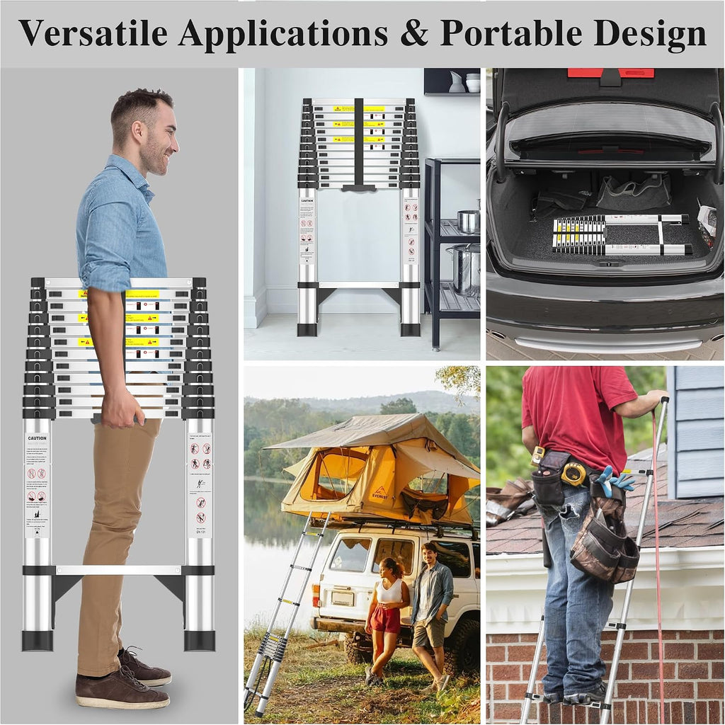 Telescoping Ladder, 16.5 FT Aluminum Extendable Ladder, 330 Lbs Capacity, Collapsible Folding Ladder for House, Roof, RV & Travel Trailer (Silver)