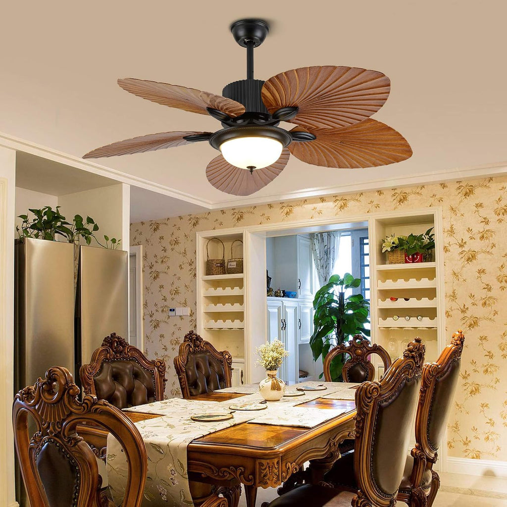 52' Palm Island Bali Ceiling Fan, Outdoor Ceiling Fan Remote Control with 5 Oil Brushed Bronze Palm Leaf, Farmhouse Ceiling Fan for Living Room/Dining Room/Hall (52 Inch B)